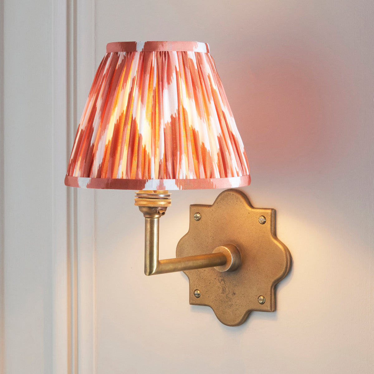 Endon Anvil Angle Wall Light - Antique Brass & Zigzag 16cm Apricot Orange Fabric Shade - detail image 2