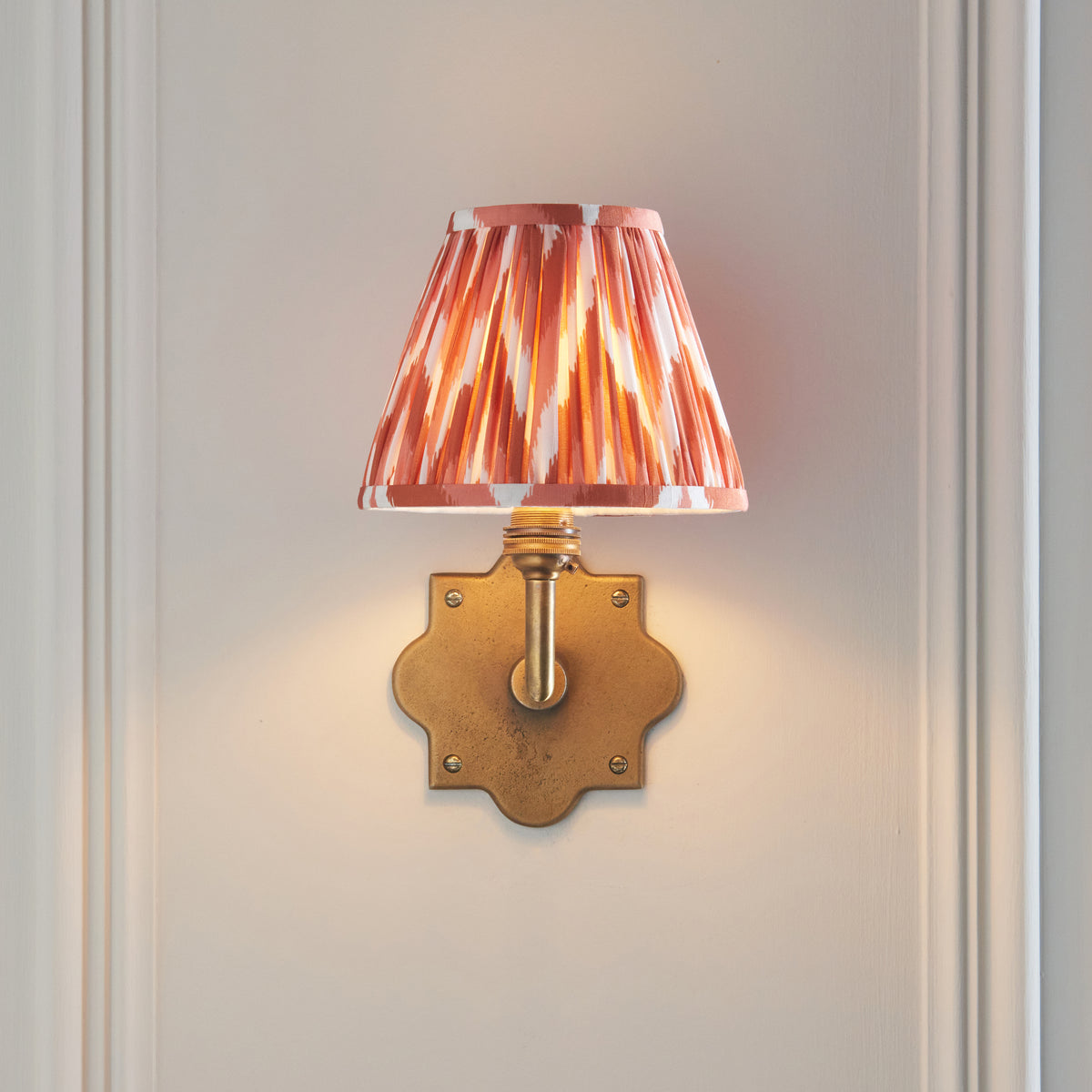Endon Anvil Angle Wall Light - Antique Brass & Zigzag 16cm Apricot Orange Fabric Shade - detail image 3