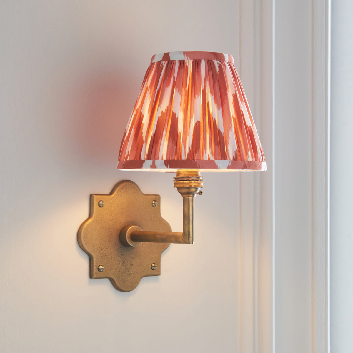 Endon Anvil Angle Wall Light - Antique Brass & Zigzag 16cm Apricot Orange Fabric Shade - detail image 4