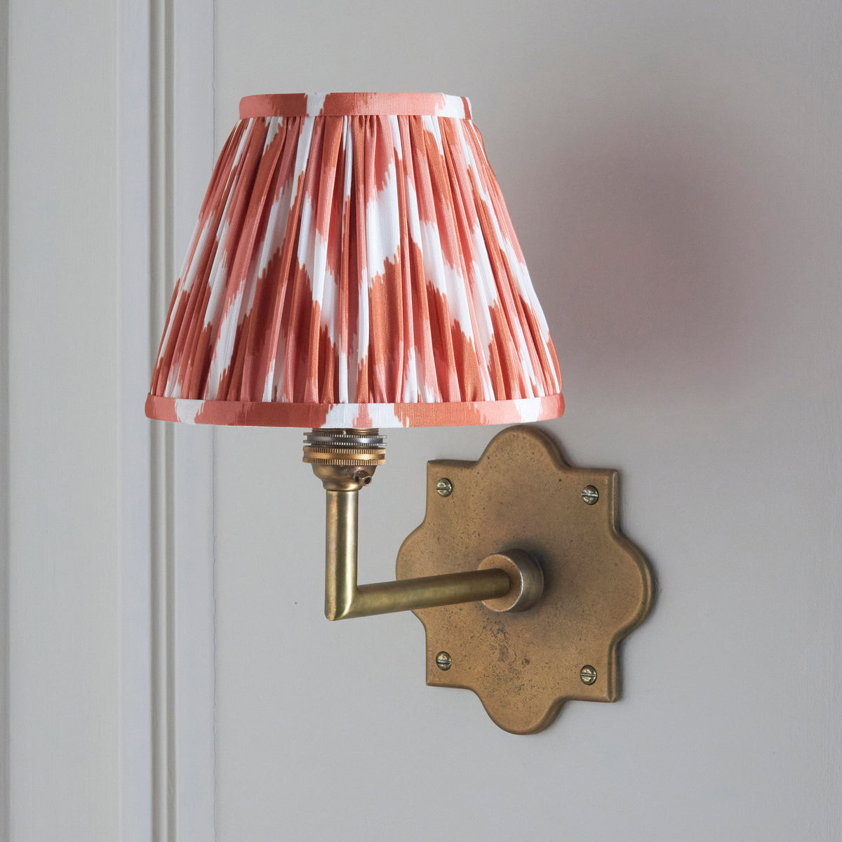 Endon Anvil Angle Wall Light - Antique Brass & Zigzag 16cm Apricot Orange Fabric Shade - detail image 5