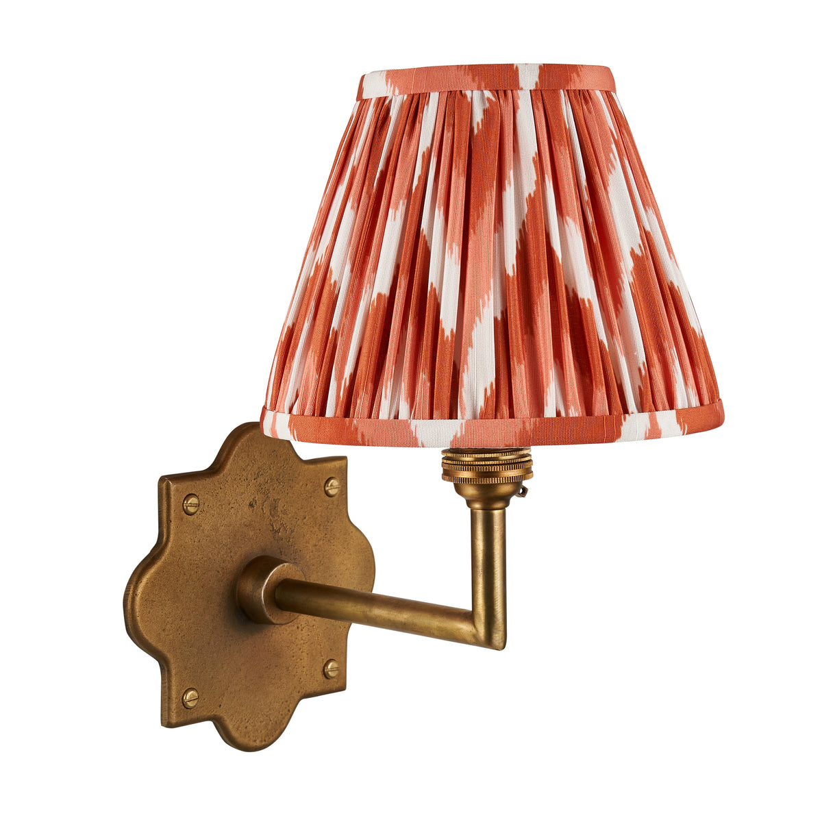 Endon Anvil Angle Wall Light - Antique Brass & Zigzag 16cm Apricot Orange Fabric Shade - detail image 9