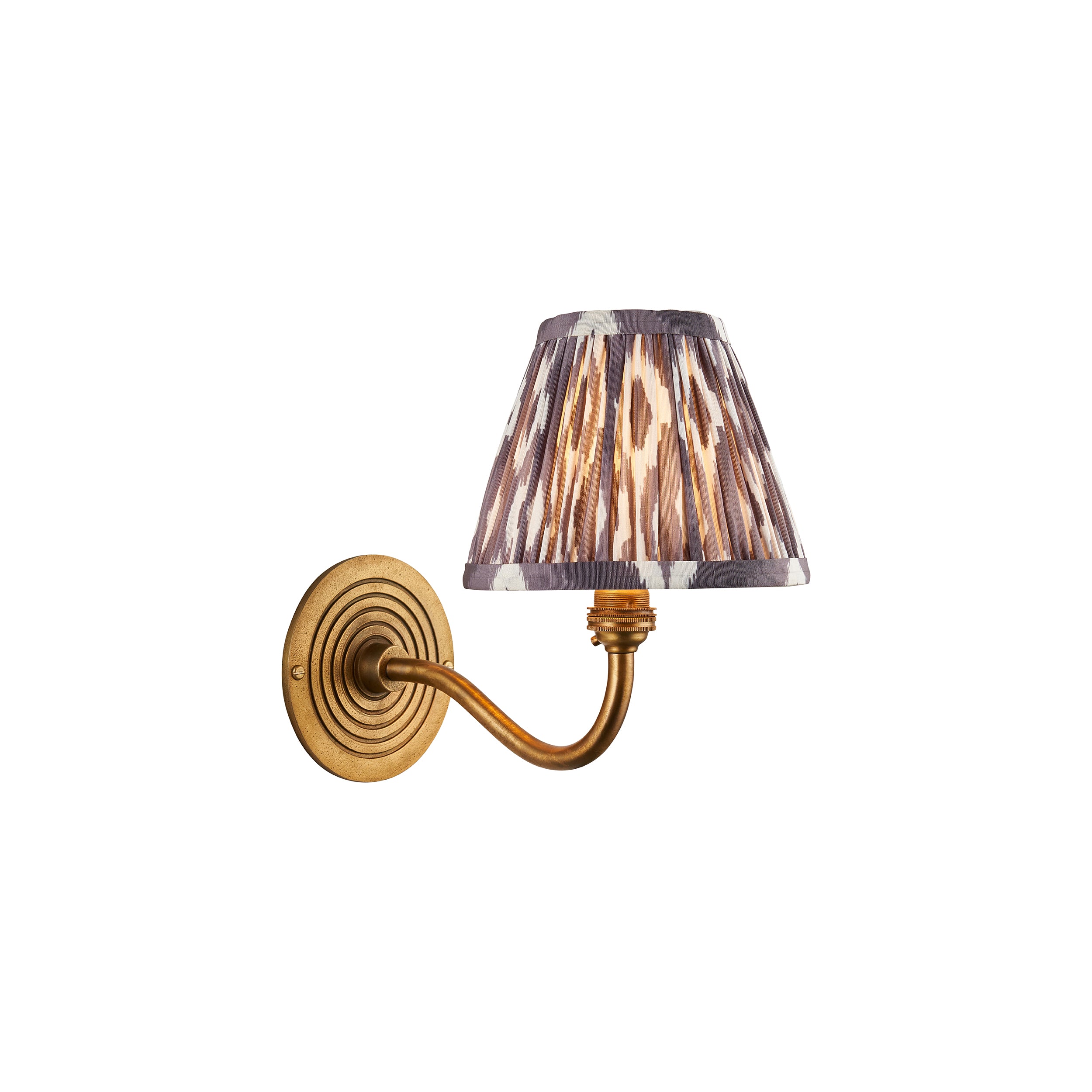 Endon Ripple Curve & Ikat 16Cm Wall Light - Antique Brass & Pearl Grey Fabric