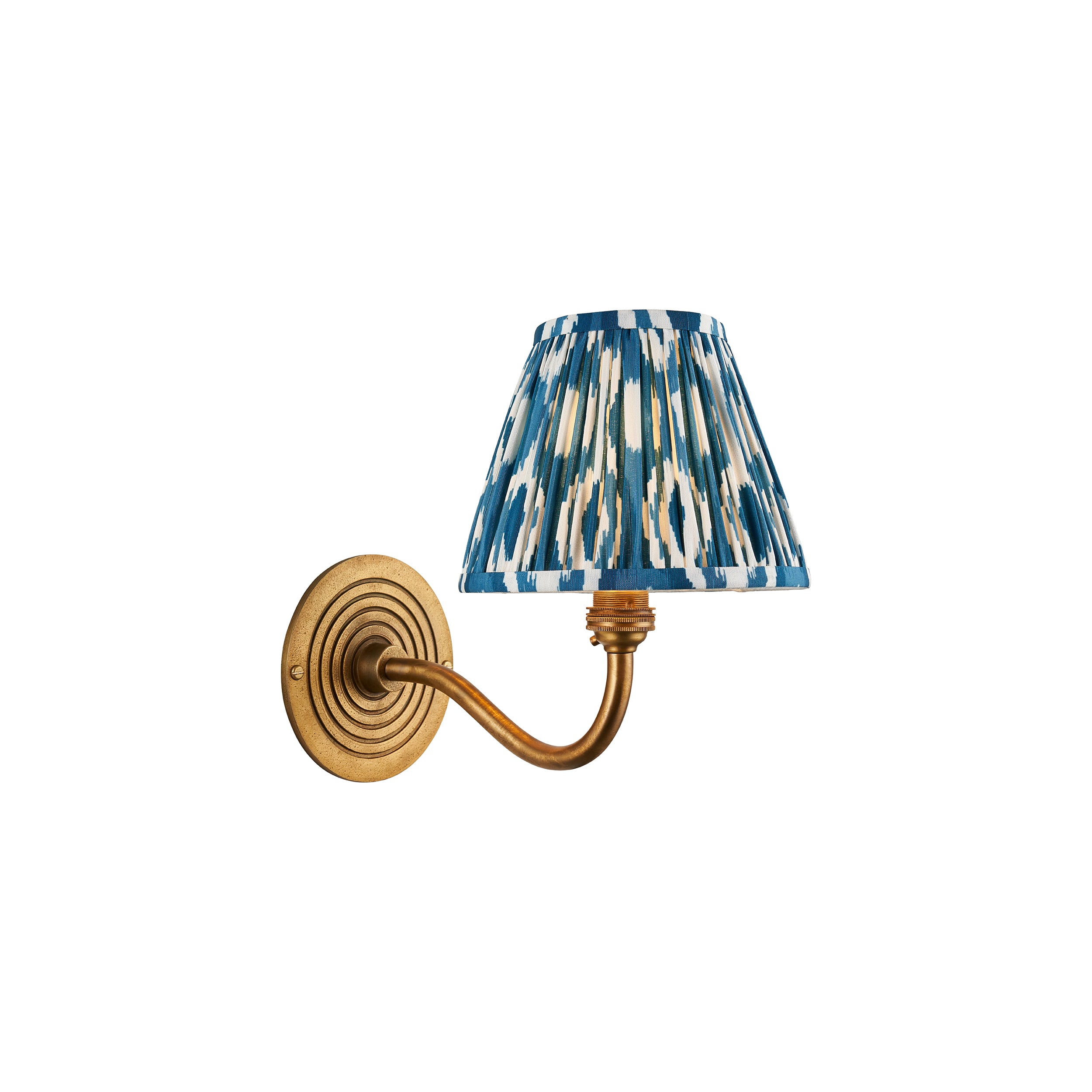 Endon Ripple Curve & Ikat 16Cm Wall Light - Antique Brass & Marlin Blue Fabric