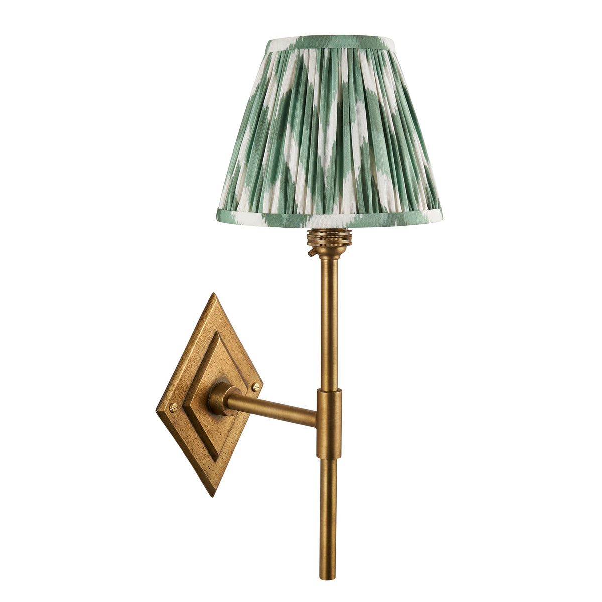 Endon Diamond Tall Wall Light - Antique Brass & Zigzag 16cm Cotswold Green Fabric Shade - detail image 9