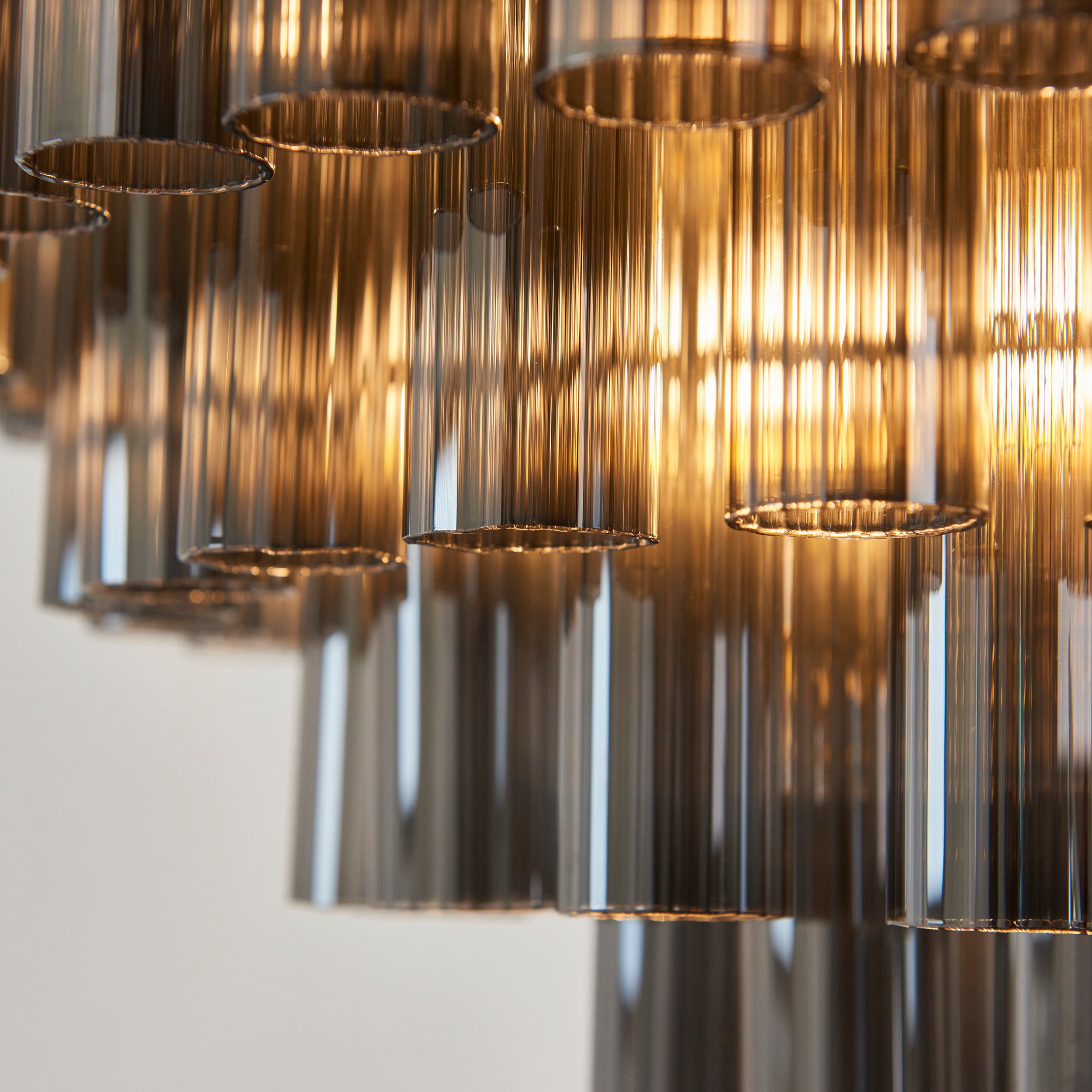 Endon Toulouse 12 Light Pendant - Satin Brass Plate & Smokey Grey Lustre Glass