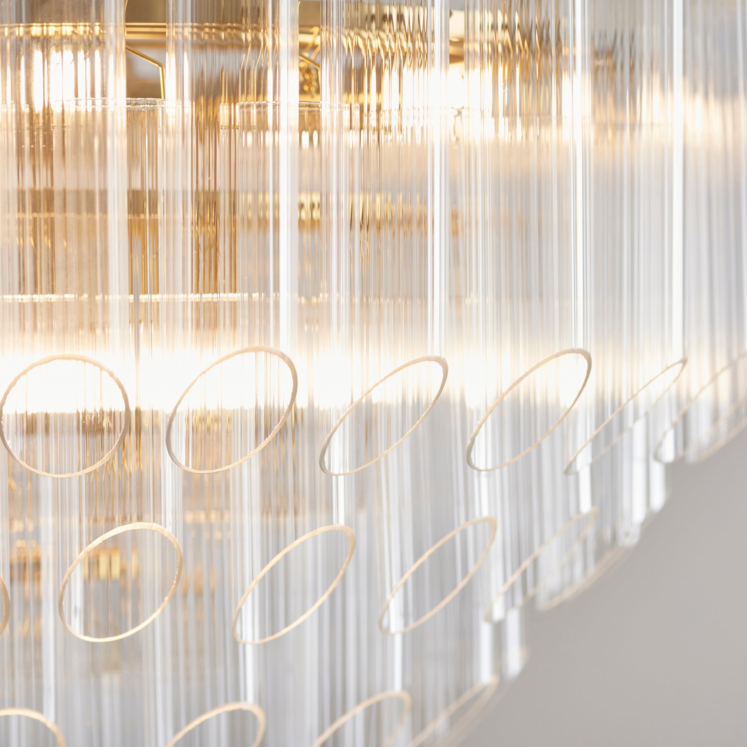 Endon Toulouse 12 Light Pendant - Satin Brass Plate & Clear Ribbed Glass - Angled Edge