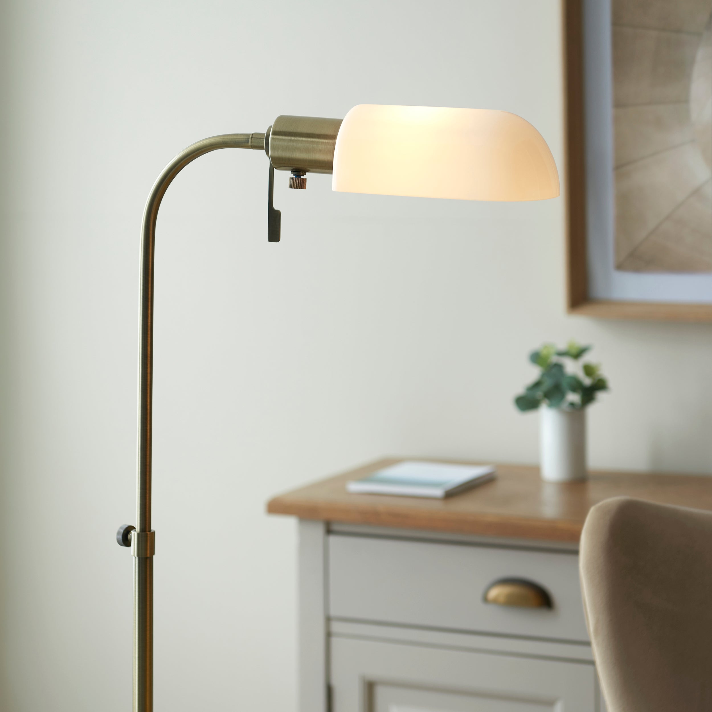 Endon Pharmacy Single Light Floor - Antique Brass Plate & Opal Glass