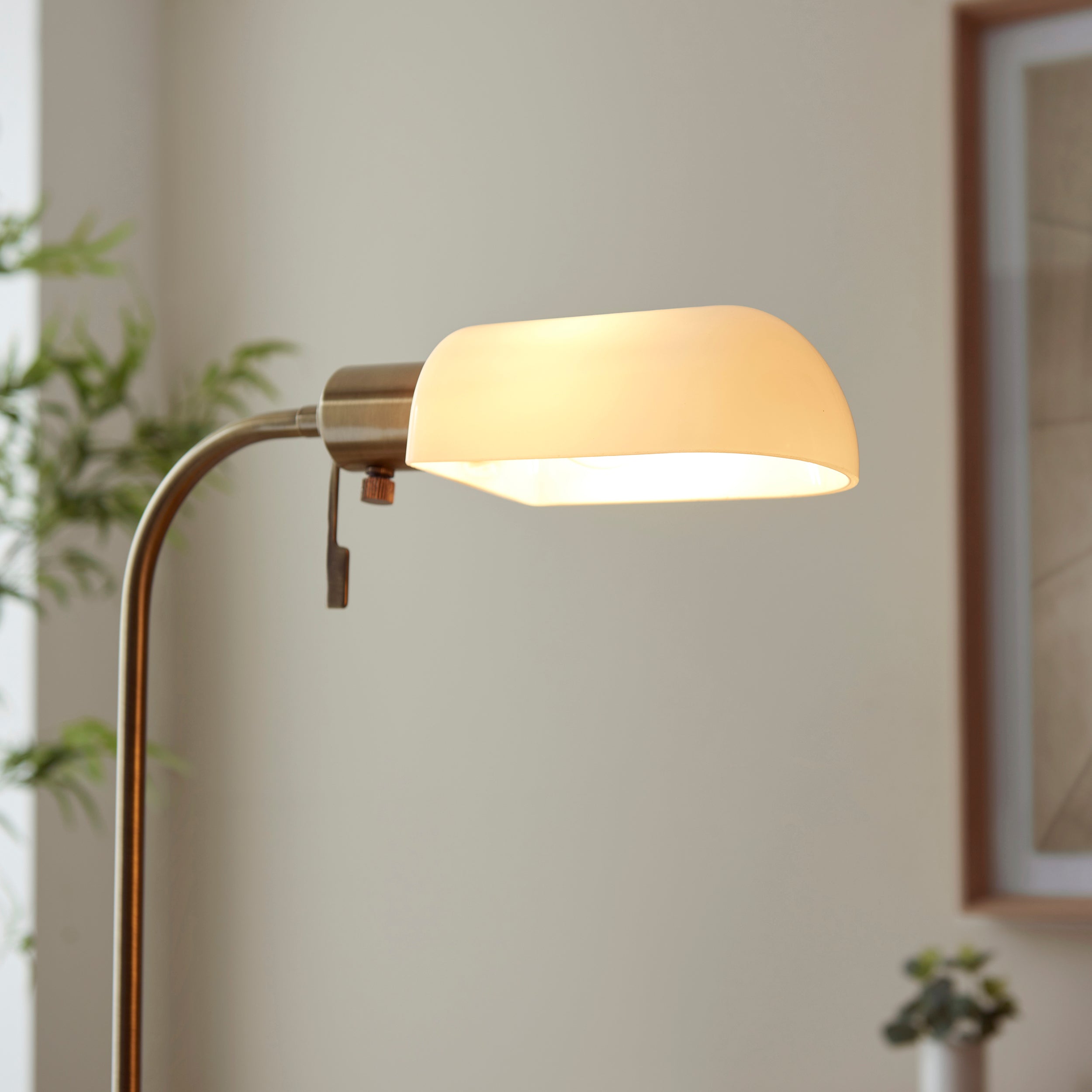 Endon Pharmacy Single Light Floor - Antique Brass Plate & Opal Glass