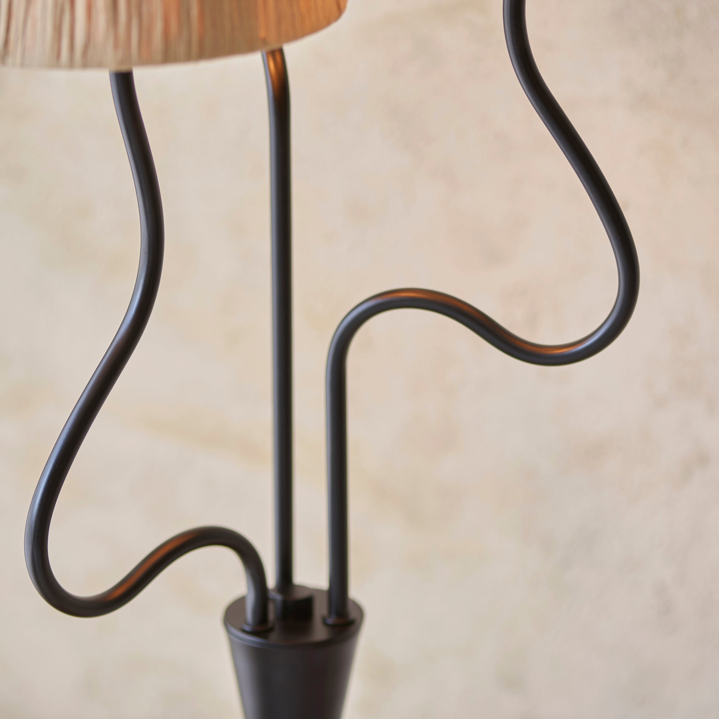 Endon Wriggle 3 Light Floor - Matt Black & Natural Raffia