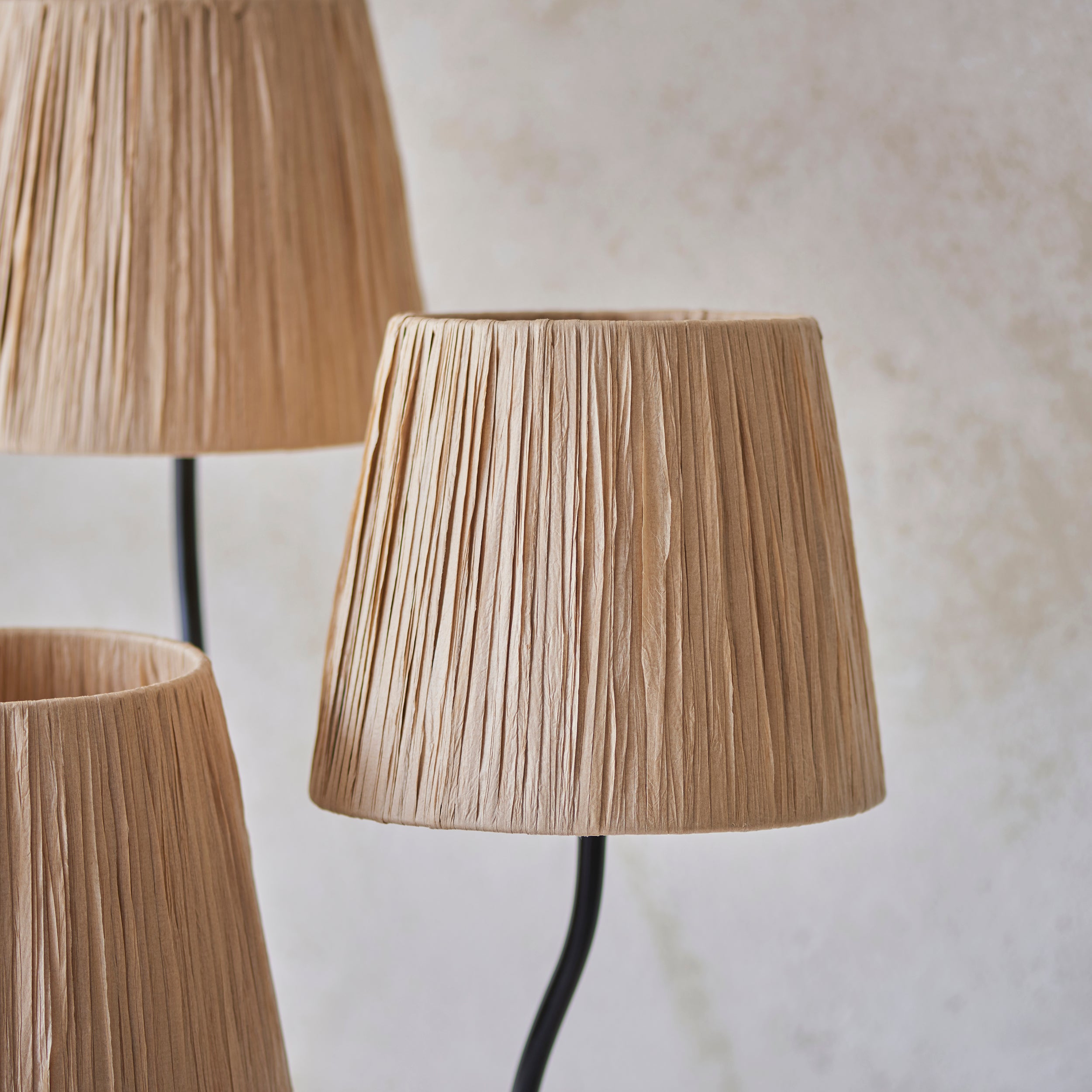 Endon Wriggle 3 Light Floor - Matt Black & Natural Raffia