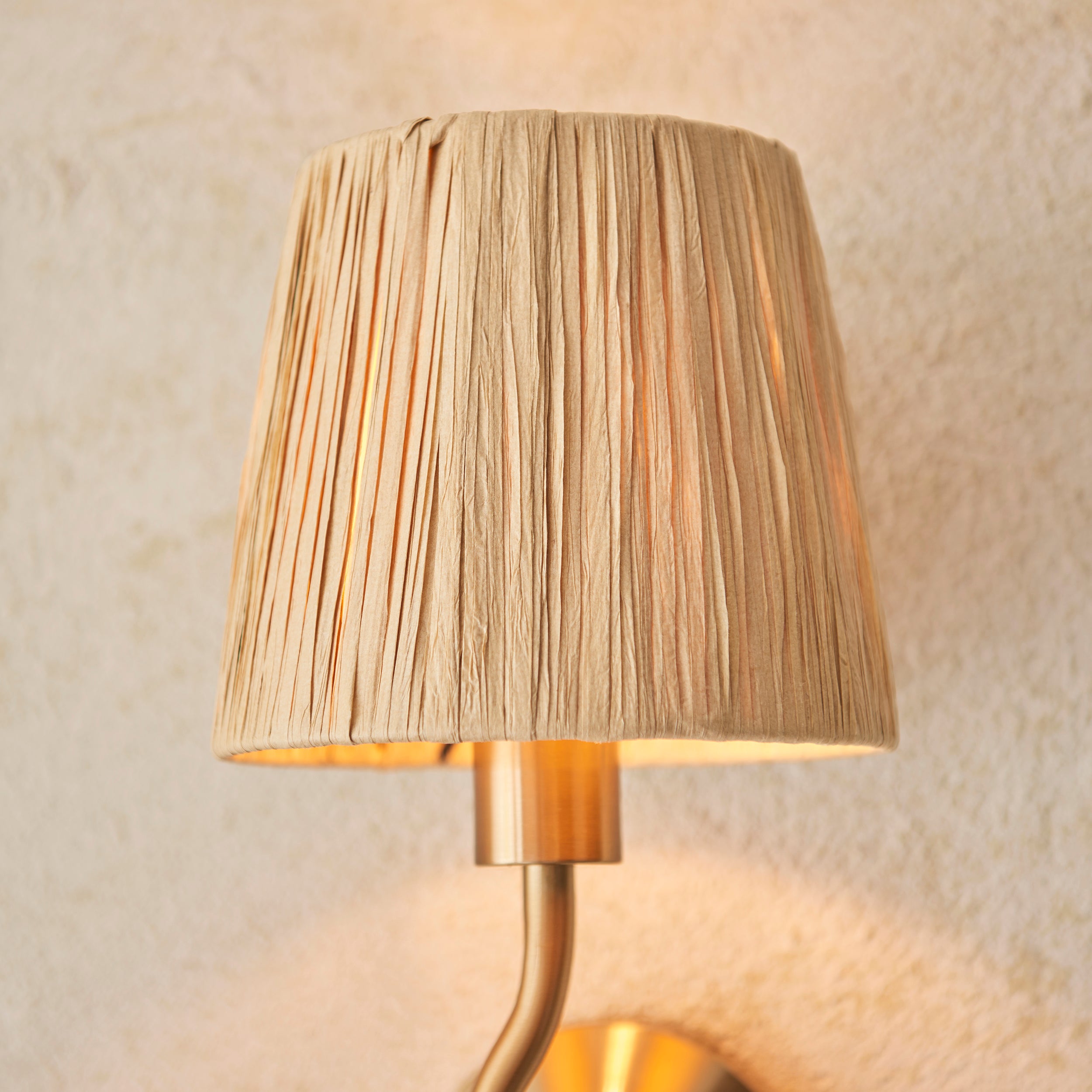 Endon Wriggle Single Light Wall - Brushed Aged Brass Plate & Natural Raffia