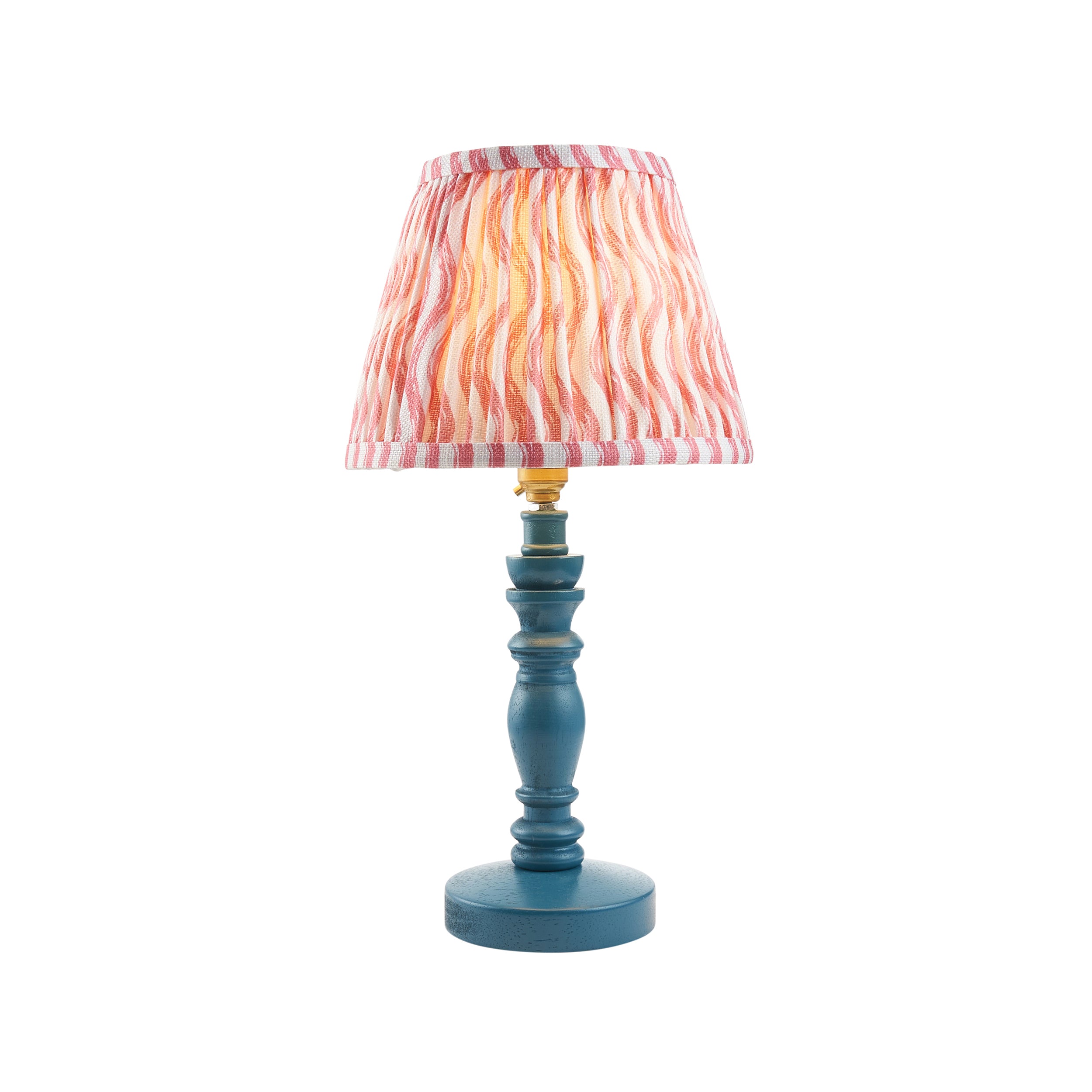 Endon Bibury Satin Marlin Blue Table Lamp & Ripple 20cm Coral Pink Shade