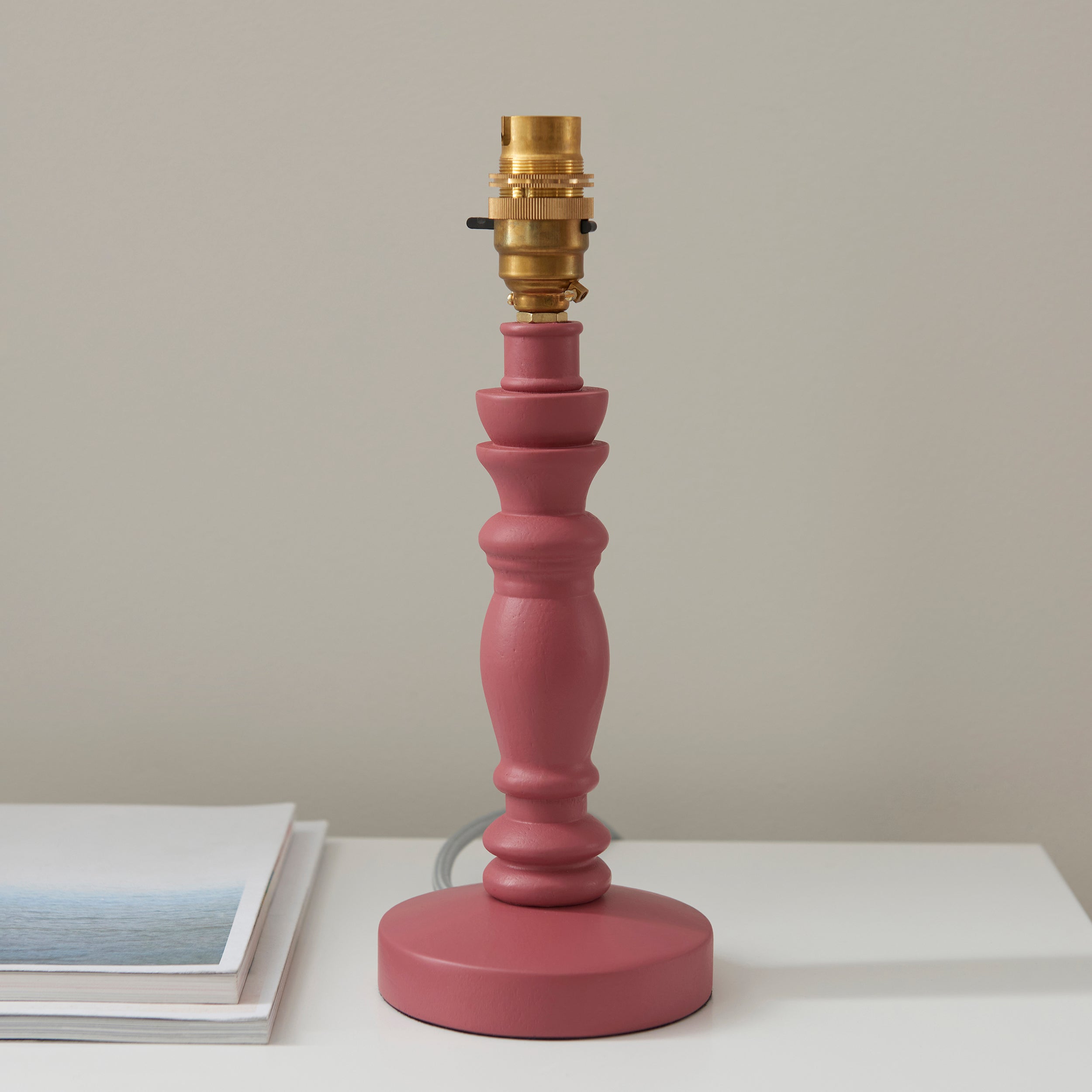 Endon Bibury Satin Pink Clay Table Lamp & Ikat 20cm Neutral Shade