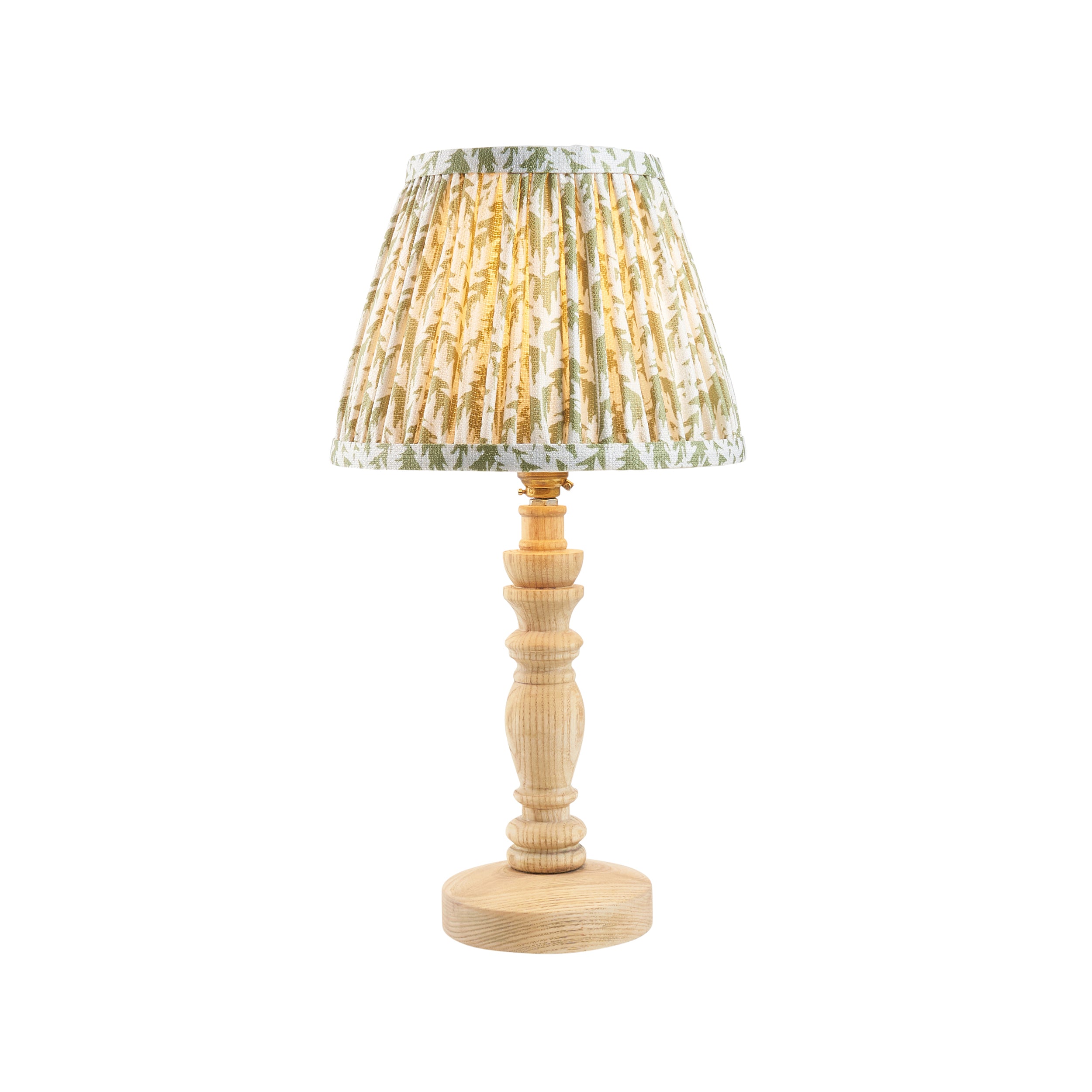 Endon Bibury Natural Ash Wood Table Lamp & Leaf 20cm Herb Garden Green Shade