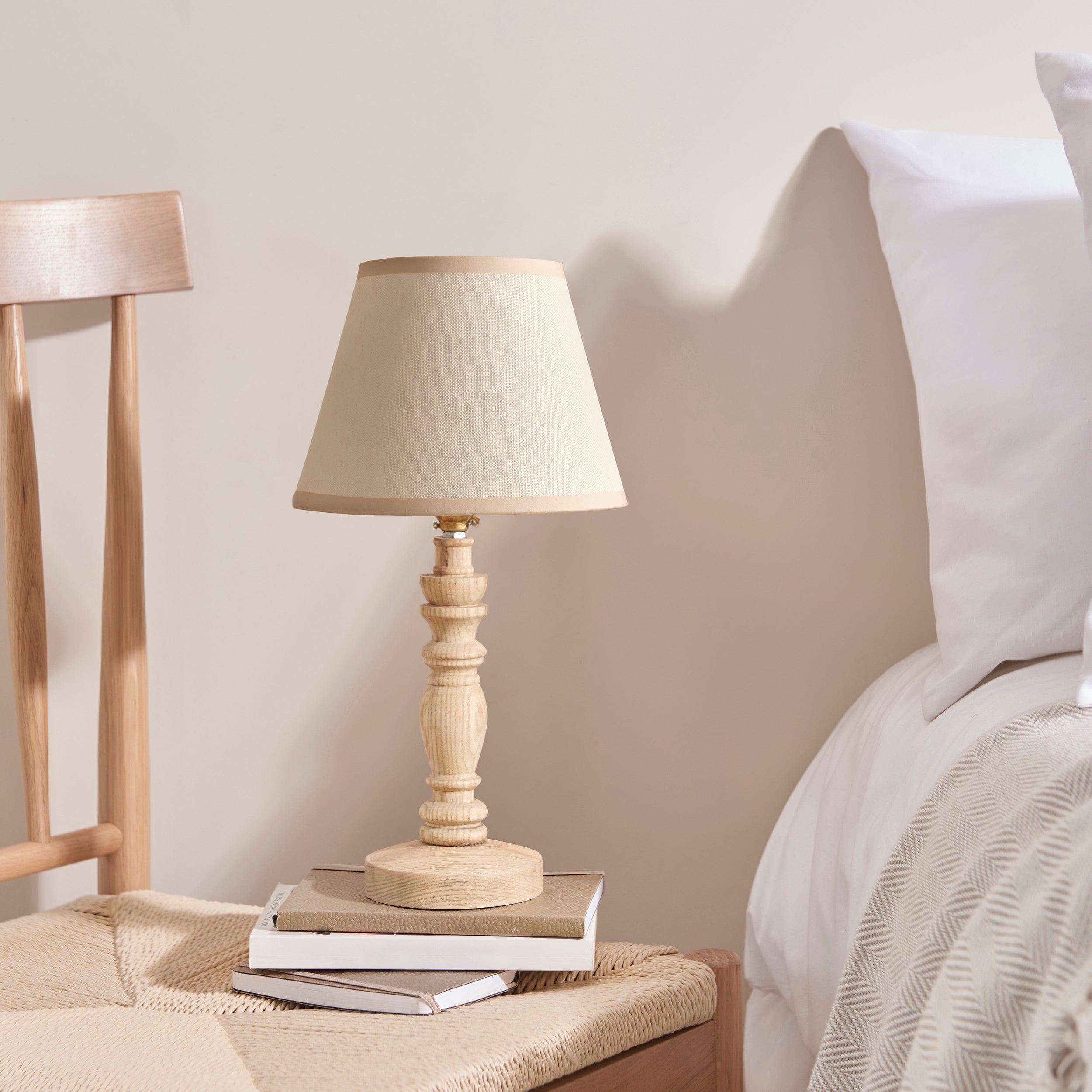 Endon Bibury Natural Ash Wood Table Lamp & Ivy 20cm Vintage White Shade