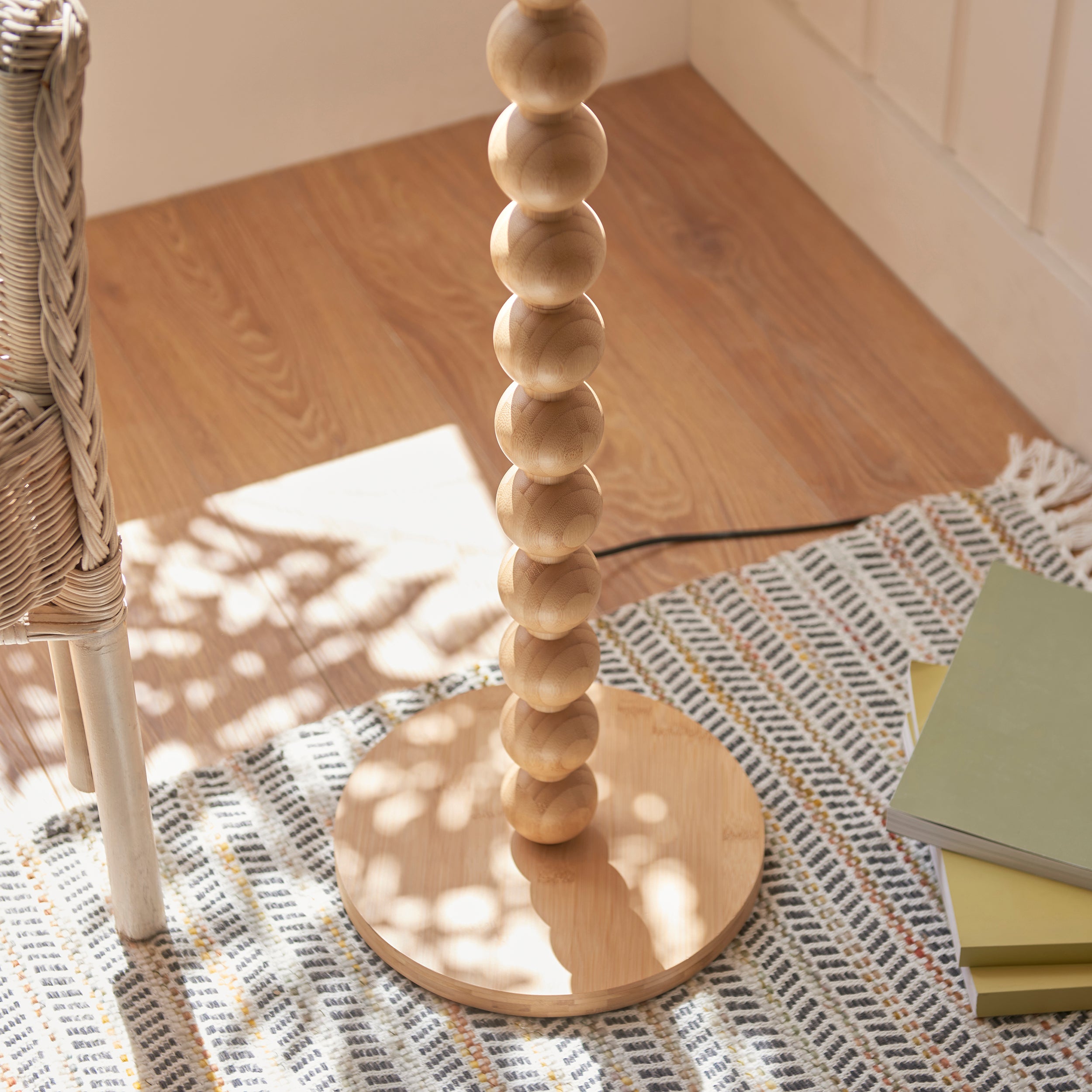 Endon Cane Floor Lamp & Ripple 40cm Coral Pink Shade