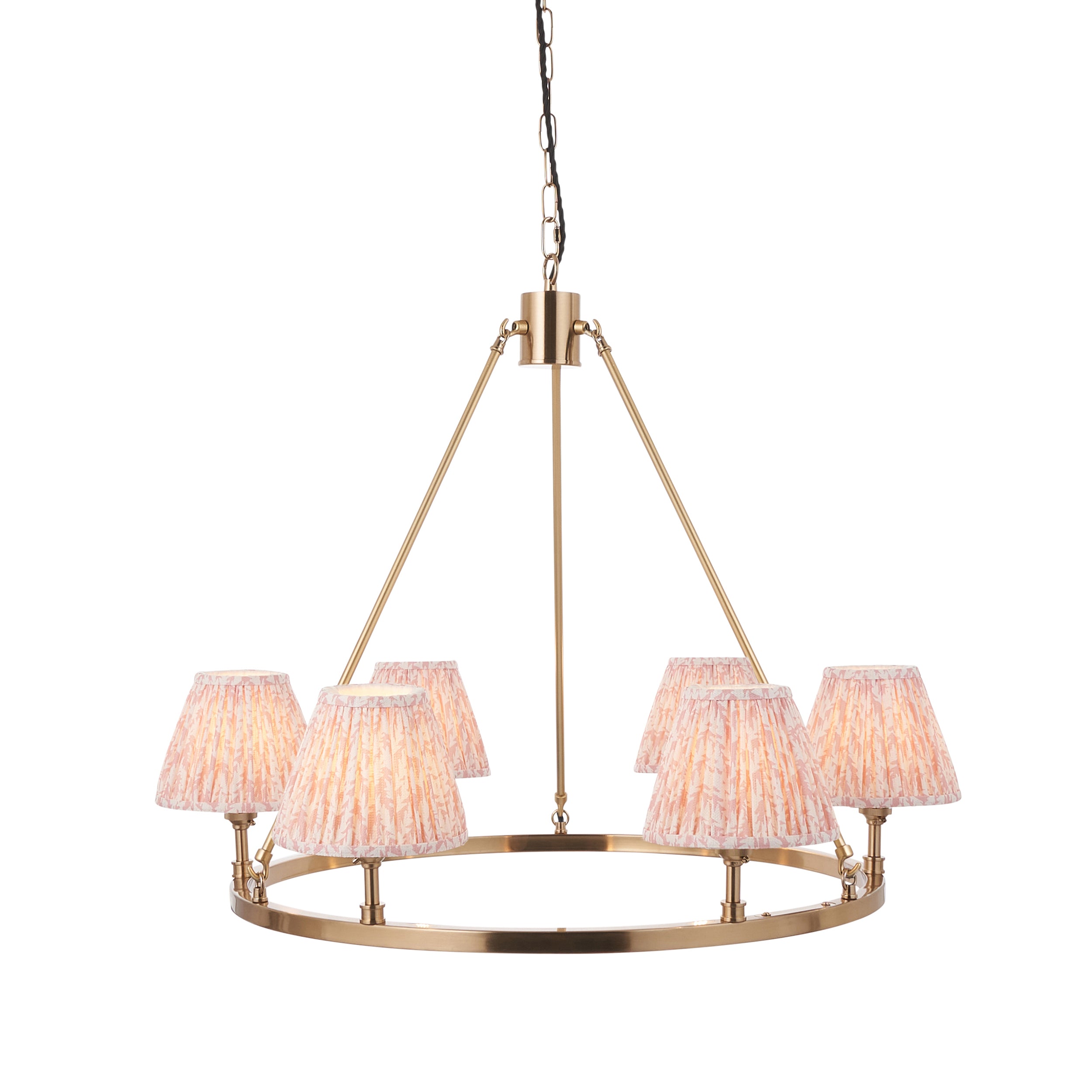 Endon Chester Aged Brass Plate 6 Light Pendant & Leaf 16cm Peachy Keen Shade