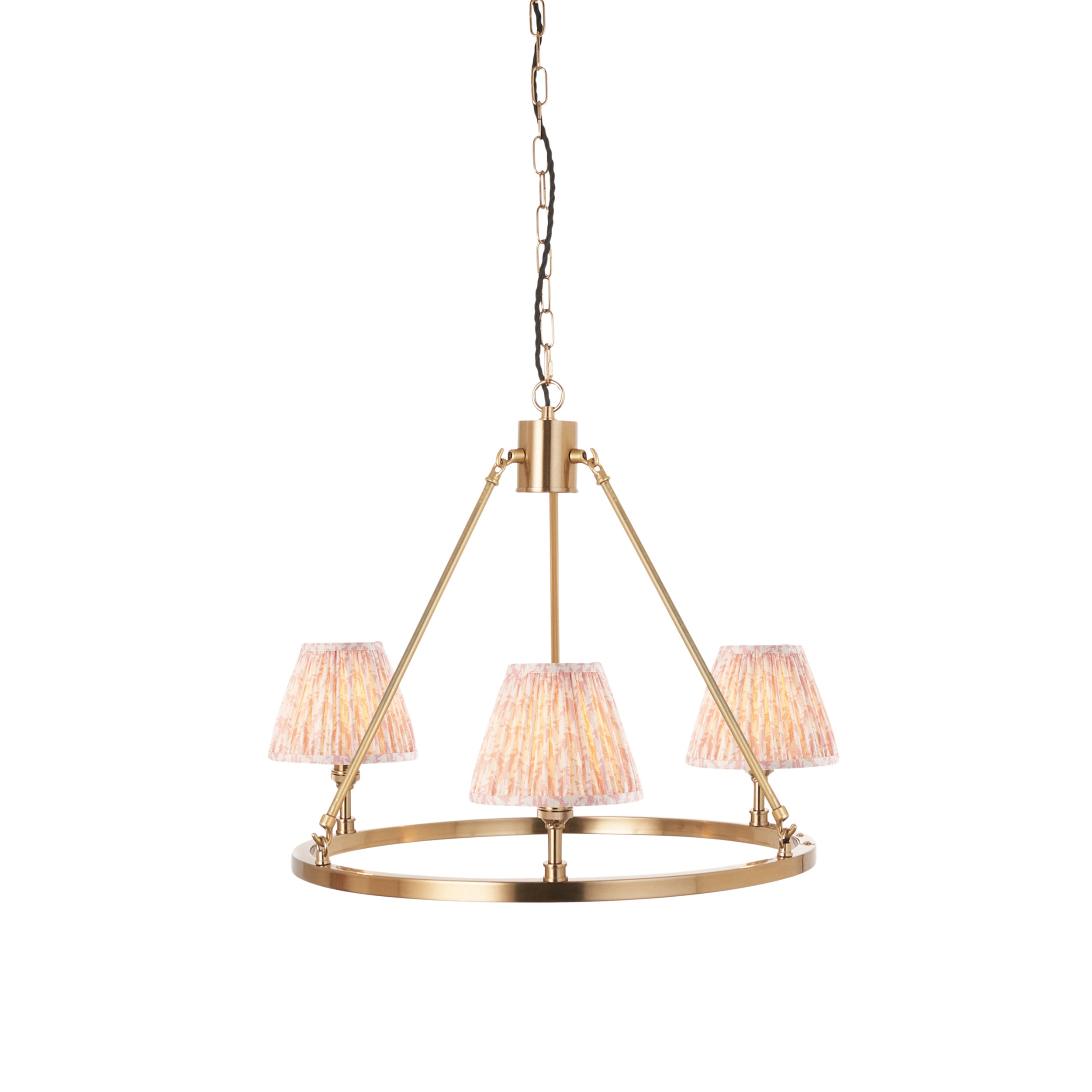Endon Chester Aged Brass Plate 3 Light Pendant & Leaf 16cm Peachy Keen Shade
