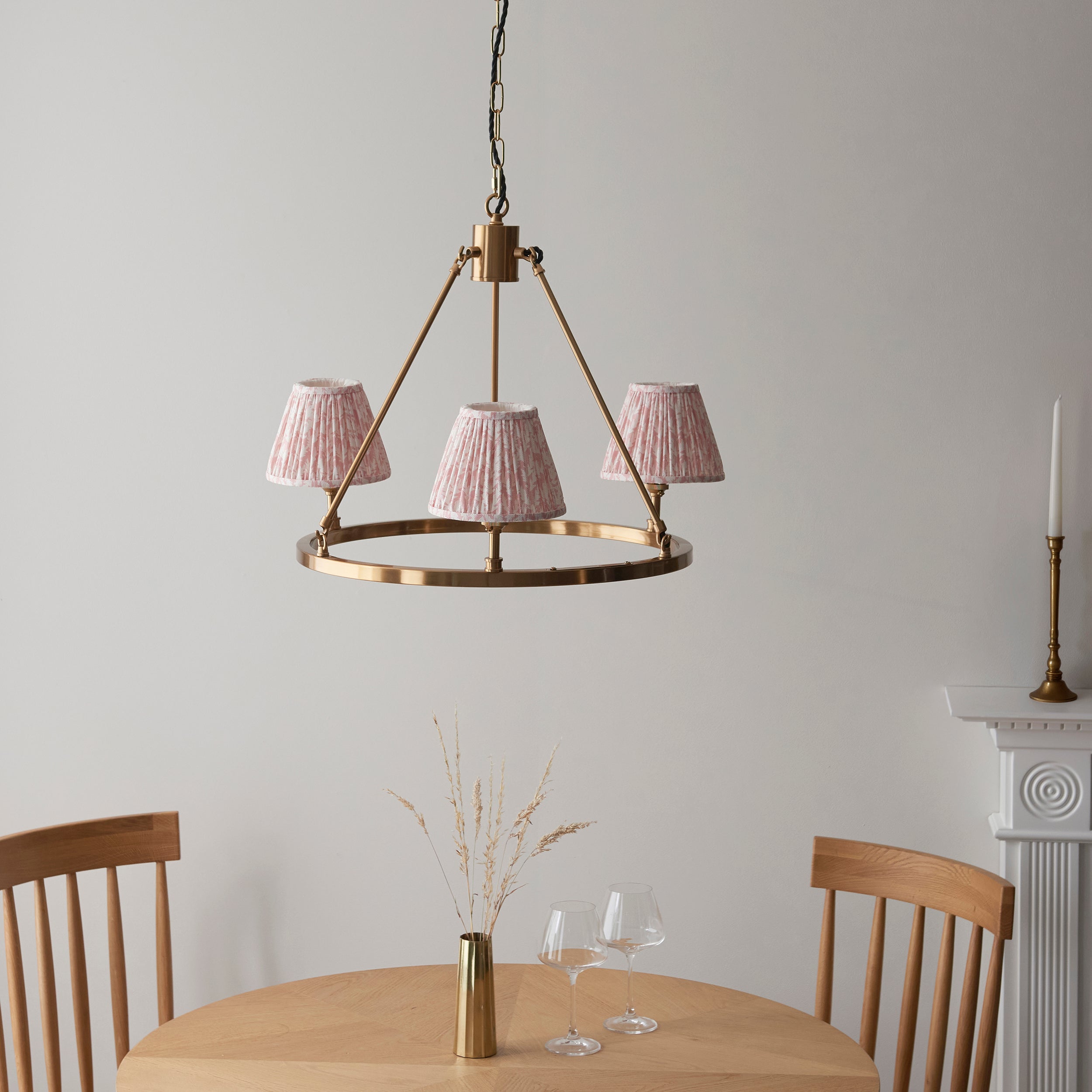 Endon Chester Aged Brass Plate 3 Light Pendant & Leaf 16cm Peachy Keen Shade