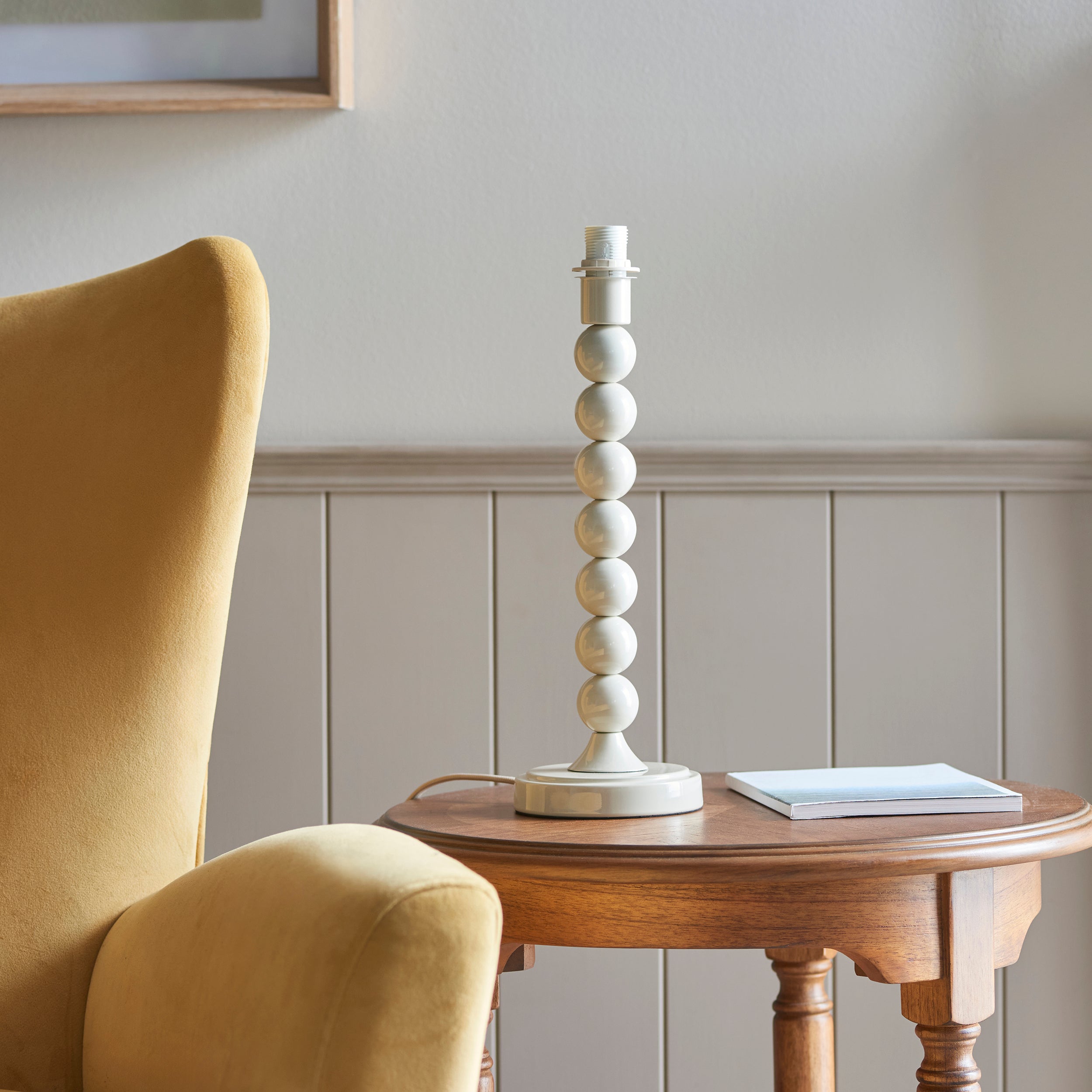 Endon Higgledy Gloss Almond White Table Lamp & Ikat 25cm Pearl Grey Shade