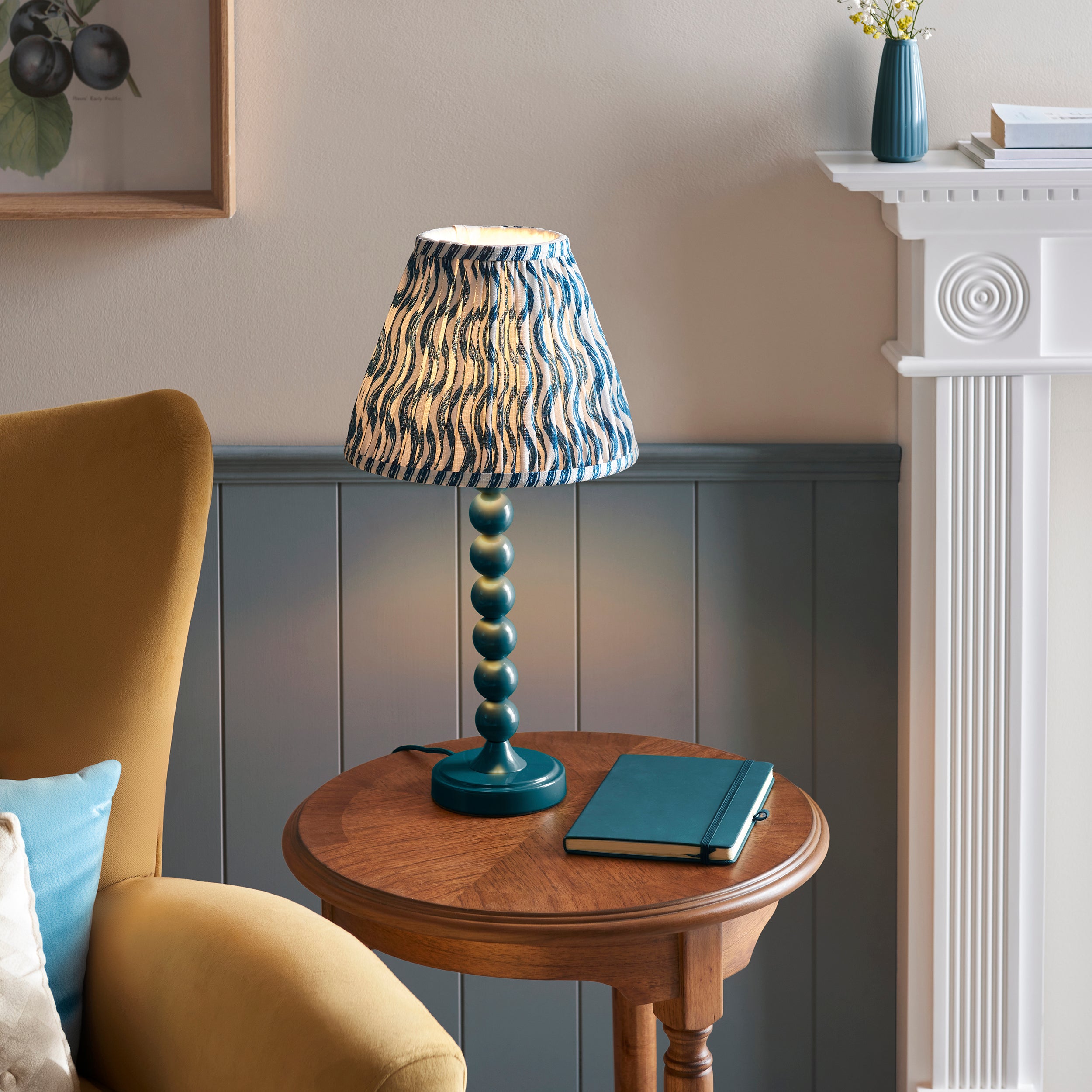 Endon Higgledy Gloss Marlin Blue Table Lamp & Ripple 25cm Marlin Blue Shade
