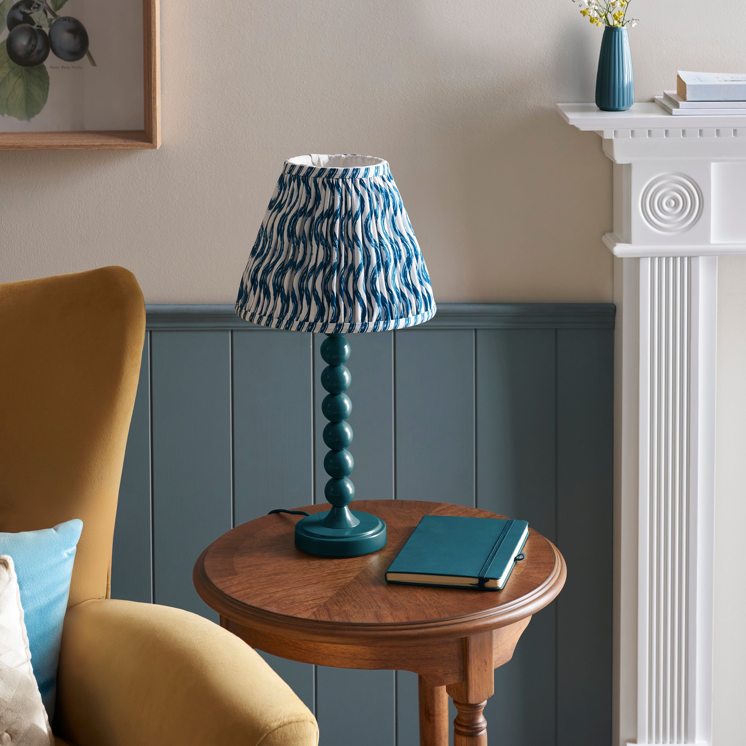 Endon Higgledy Gloss Marlin Blue Table Lamp & Ripple 25cm Marlin Blue Shade