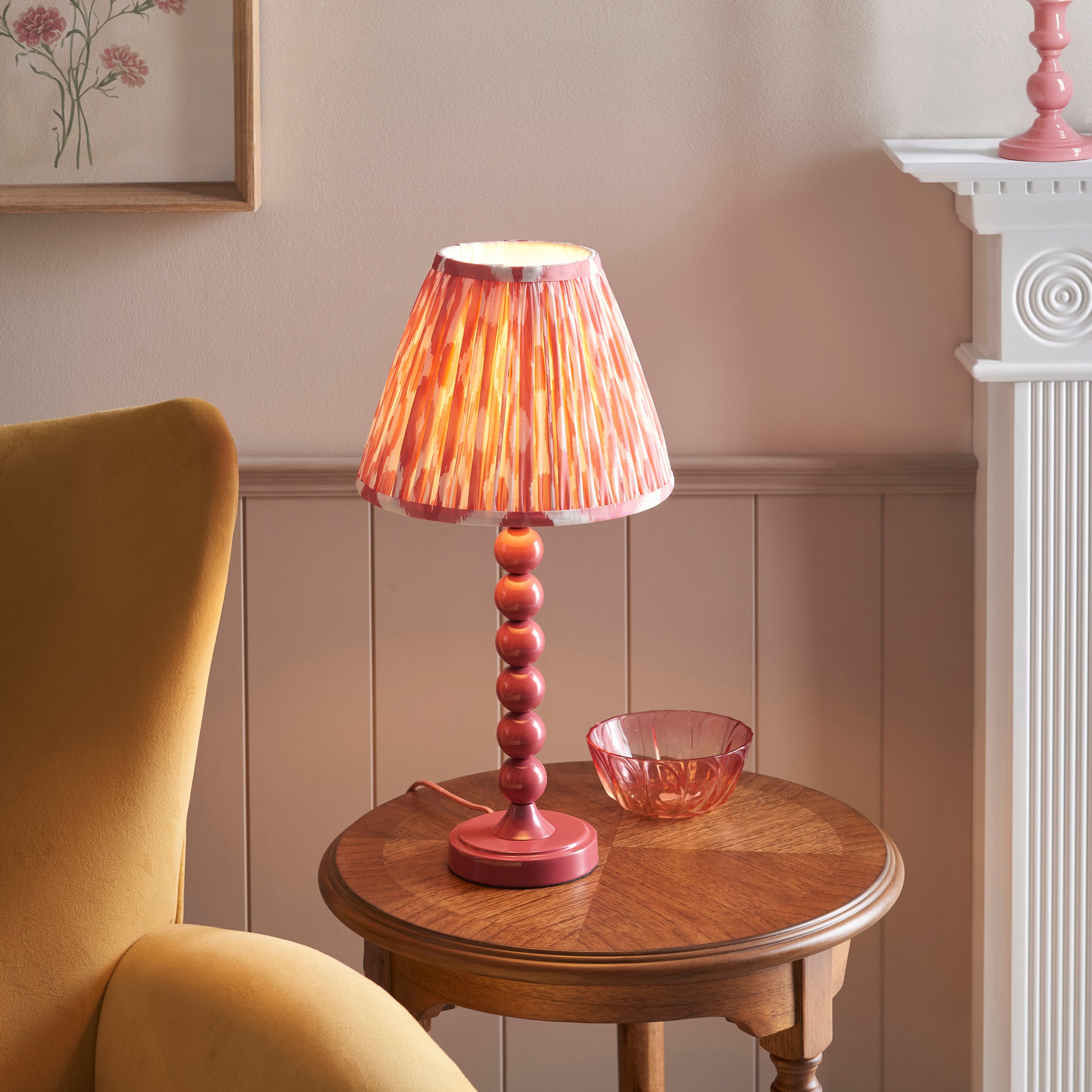 Endon Higgledy Table Lamp & Ikat 25cm Coral Pink Shade