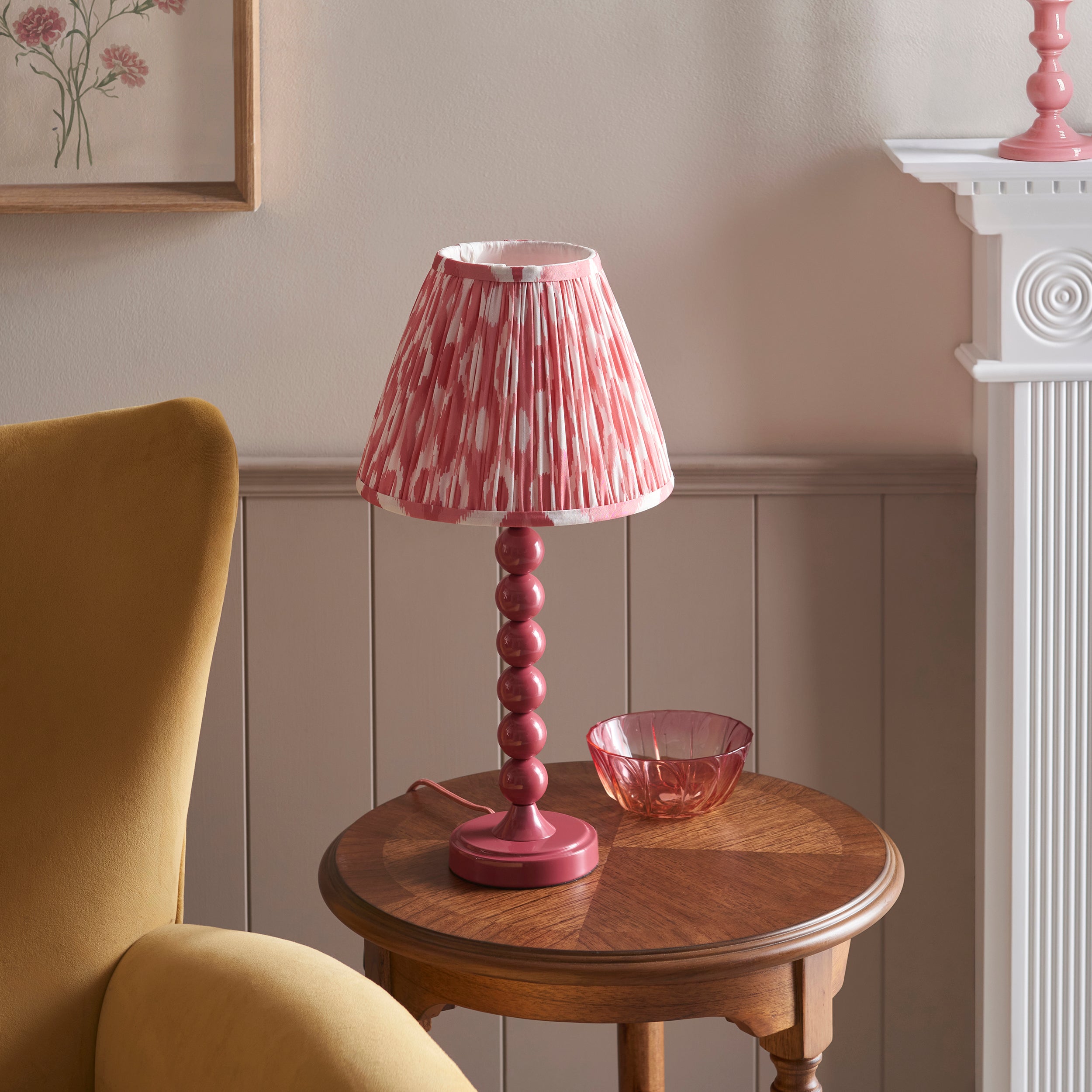 Endon Higgledy Table Lamp & Ikat 25cm Coral Pink Shade