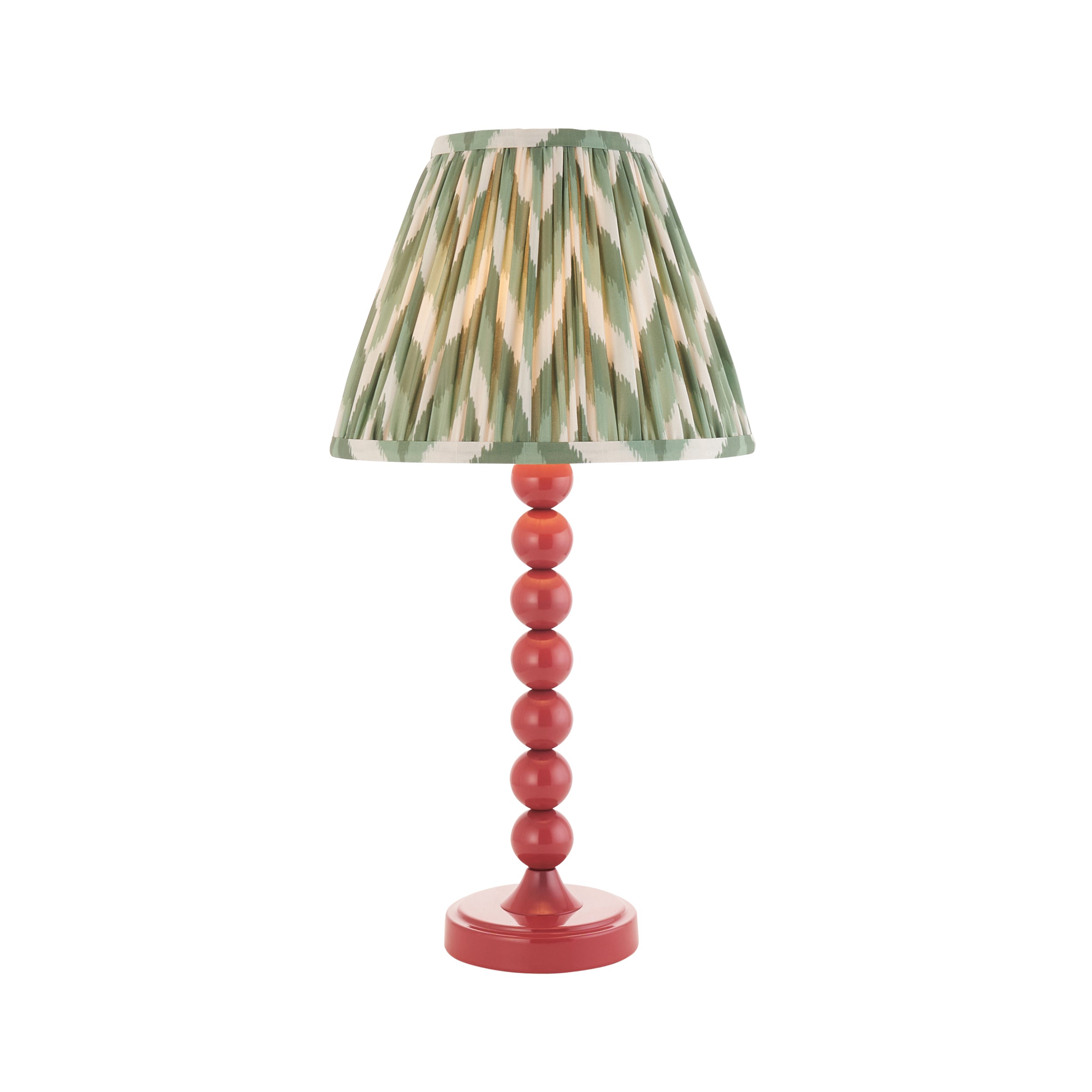Endon Higgledy Gloss Pink Clay Table Lamp & Zigzag 25cm Cotswold Green Shade