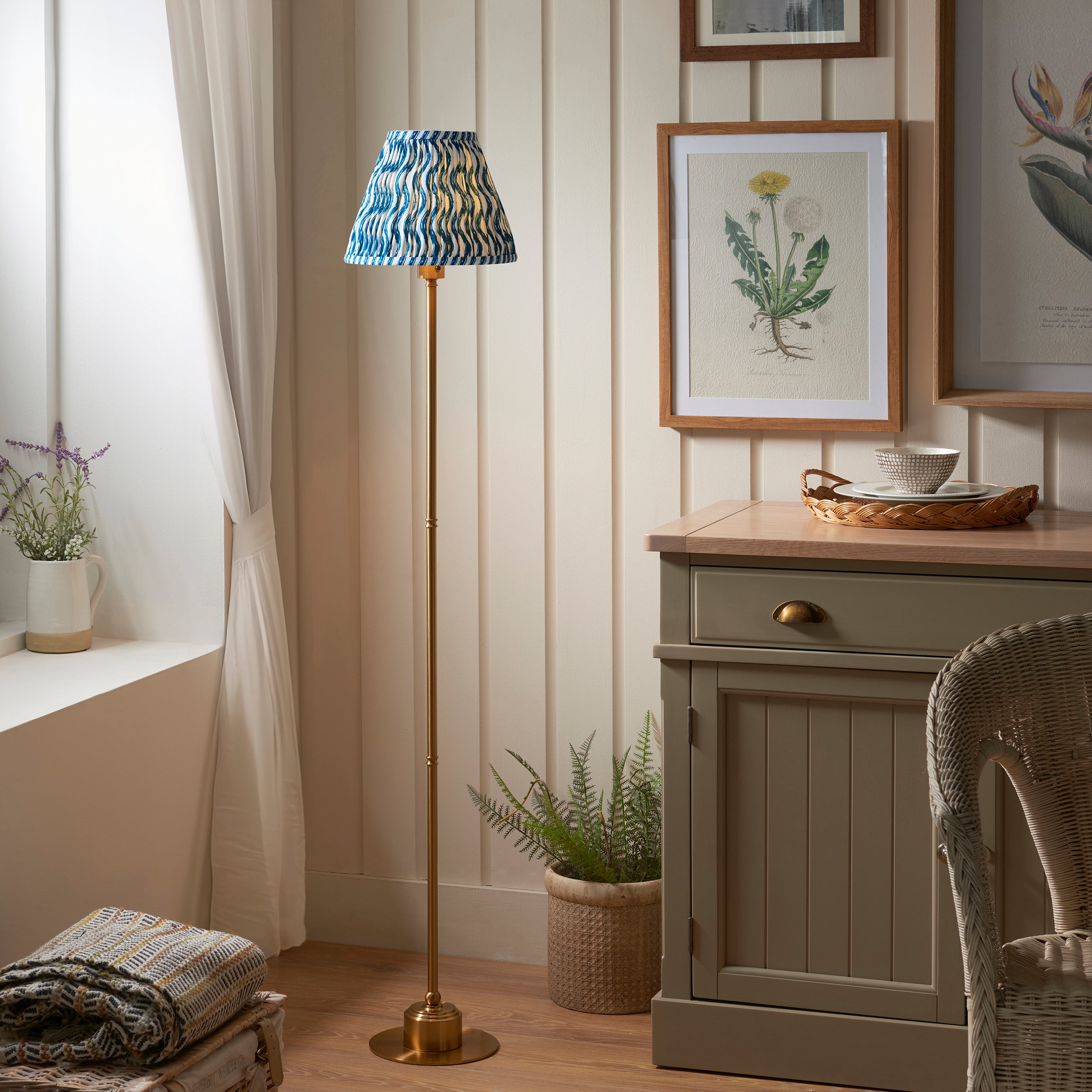 Endon Burley Rechargeable Floor Lamp & Ripple 25cm Marlin Blue Shade