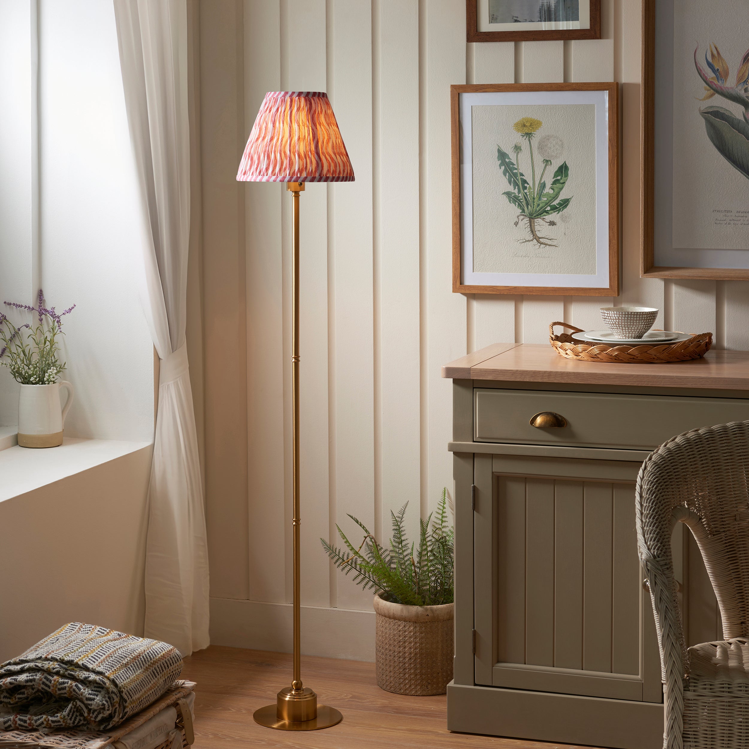 Endon Burley Rechargeable Floor Lamp & Ripple 25cm Coral Pink Shade
