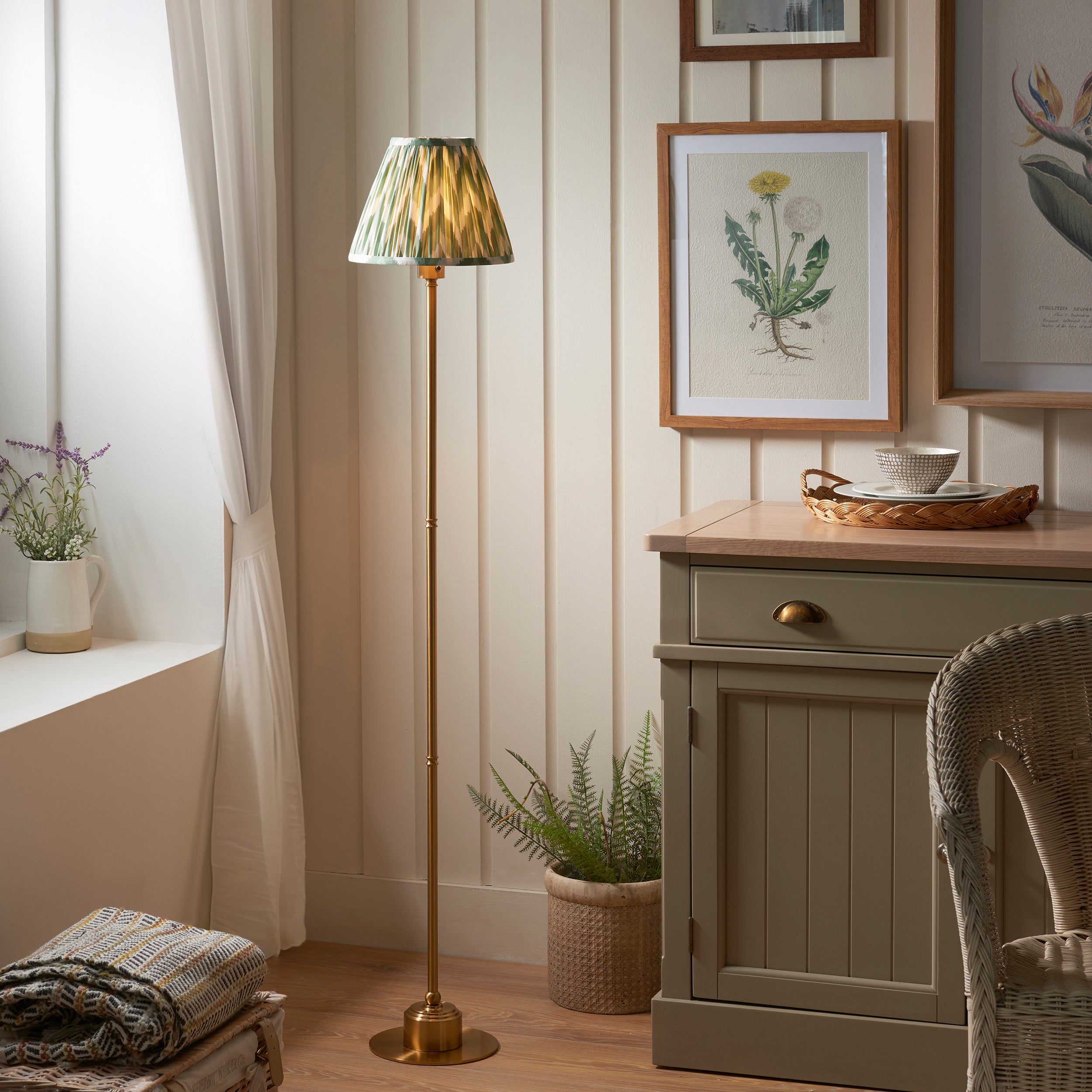 Endon Burley Rechargeable Floor Lamp & Zigzag 25cm Cotswold Green Shade
