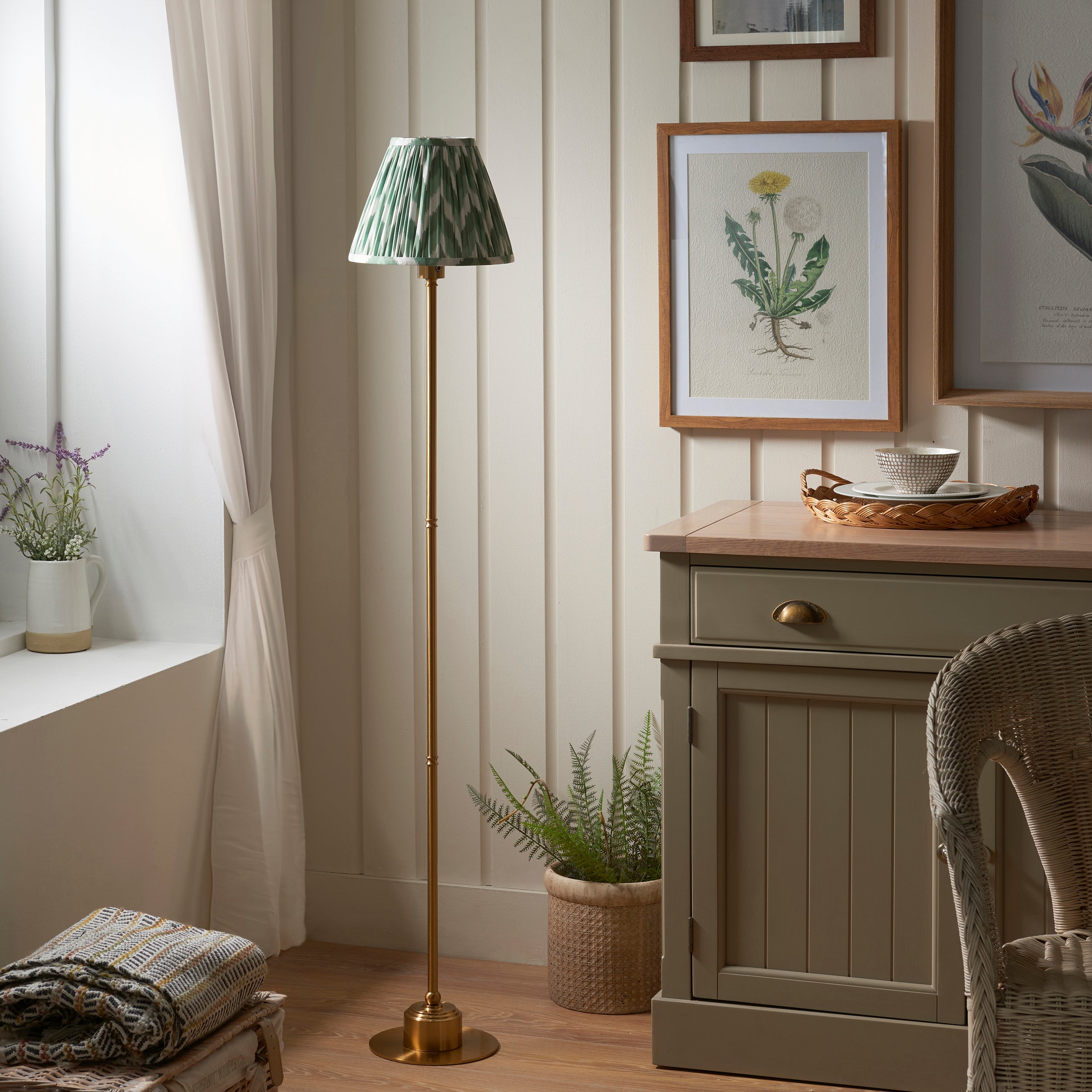 Endon Burley Rechargeable Floor Lamp & Zigzag 25cm Cotswold Green Shade