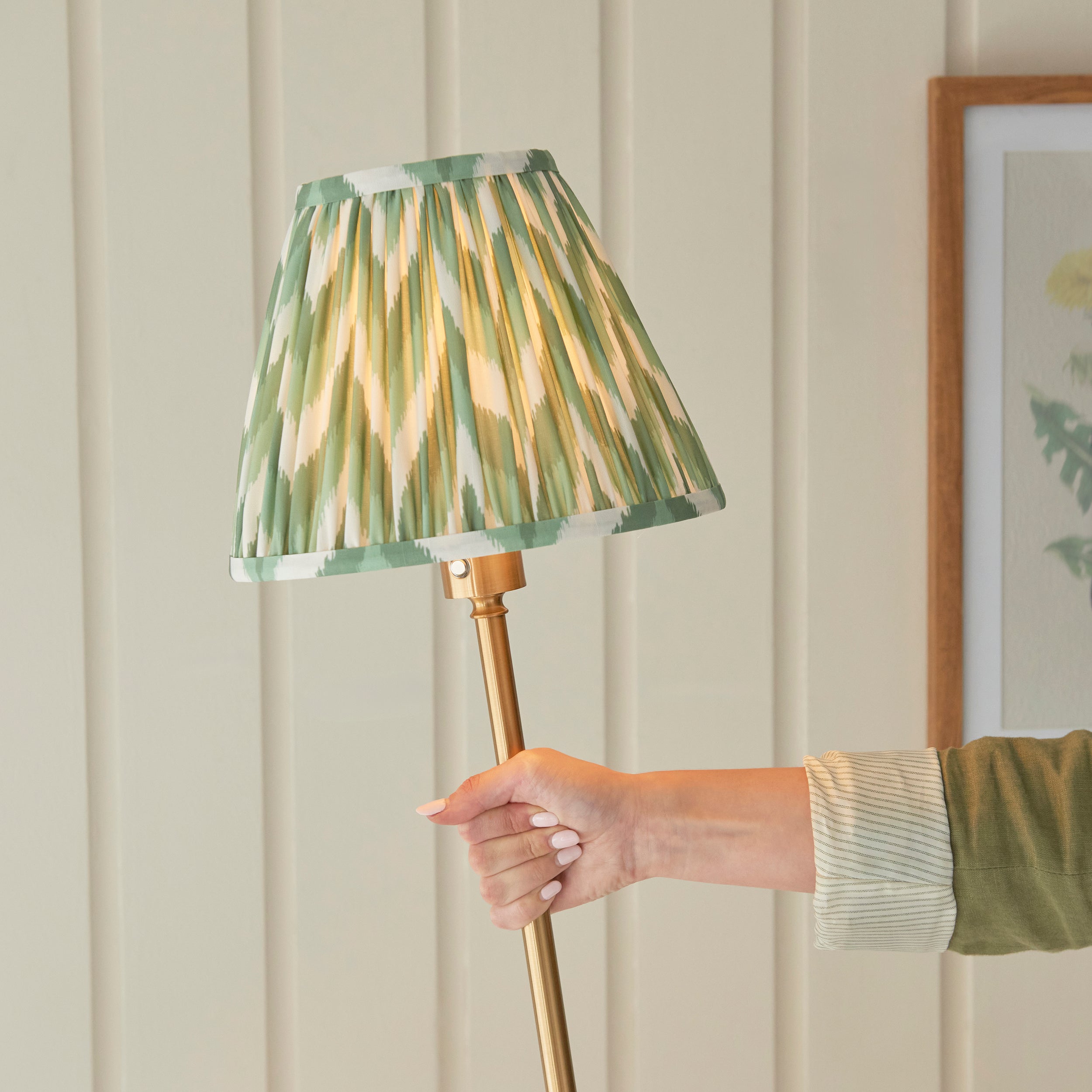 Endon Burley Rechargeable Floor Lamp & Zigzag 25cm Cotswold Green Shade