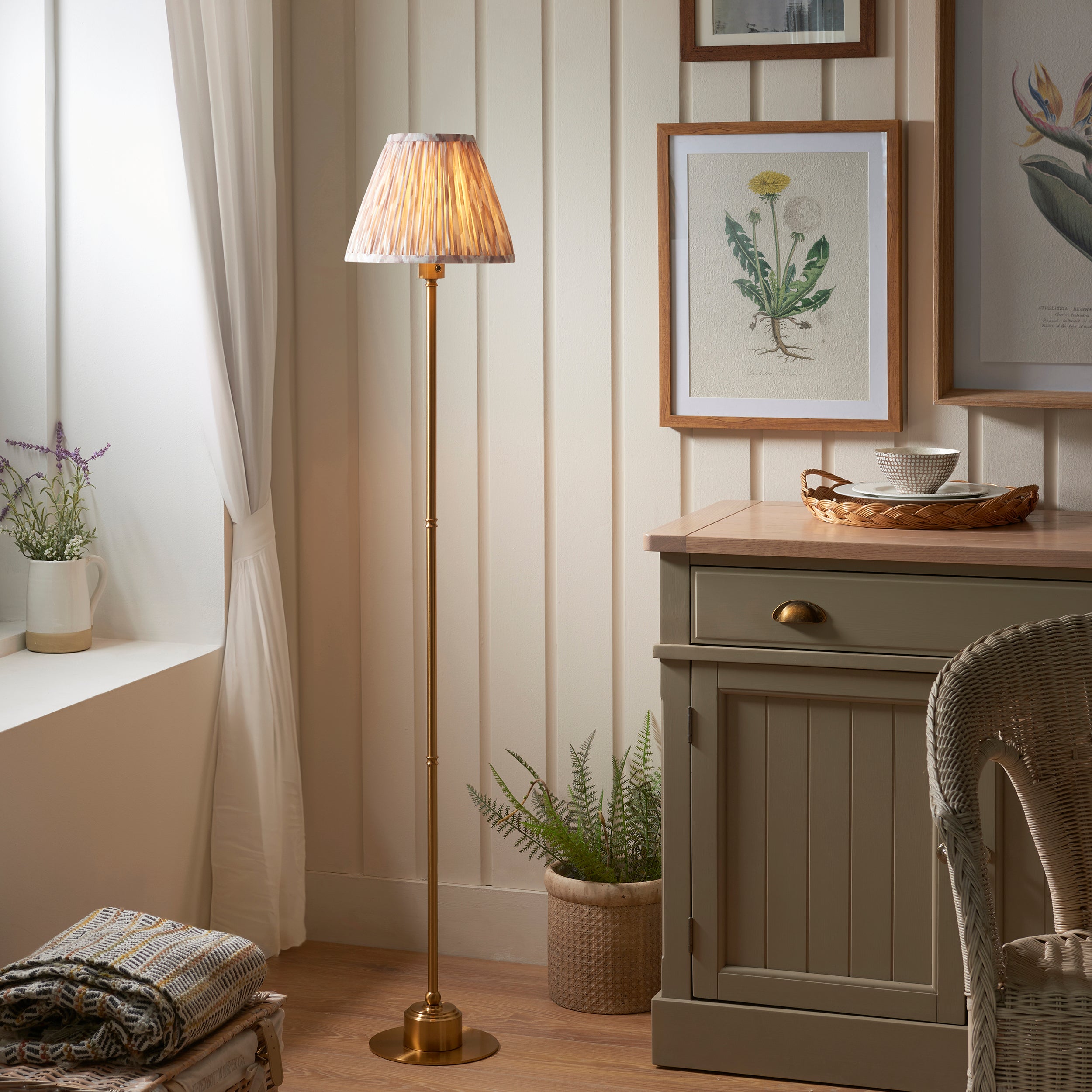 Endon Burley Rechargeable Floor Lamp & Ikat 25cm Neutral Shade