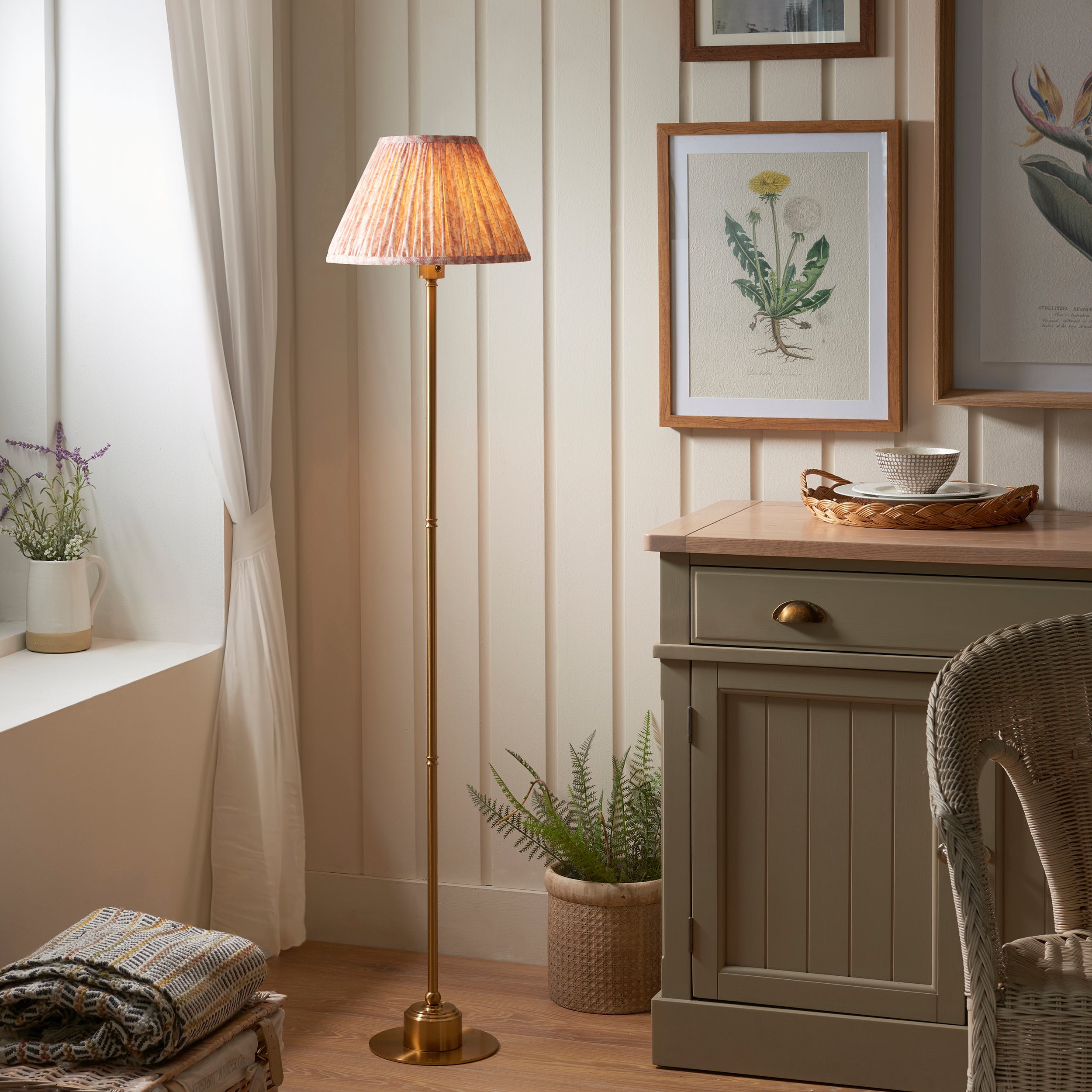Endon Burley Rechargeable Floor Lamp & Leaf 30cm Peachy Keen Shade