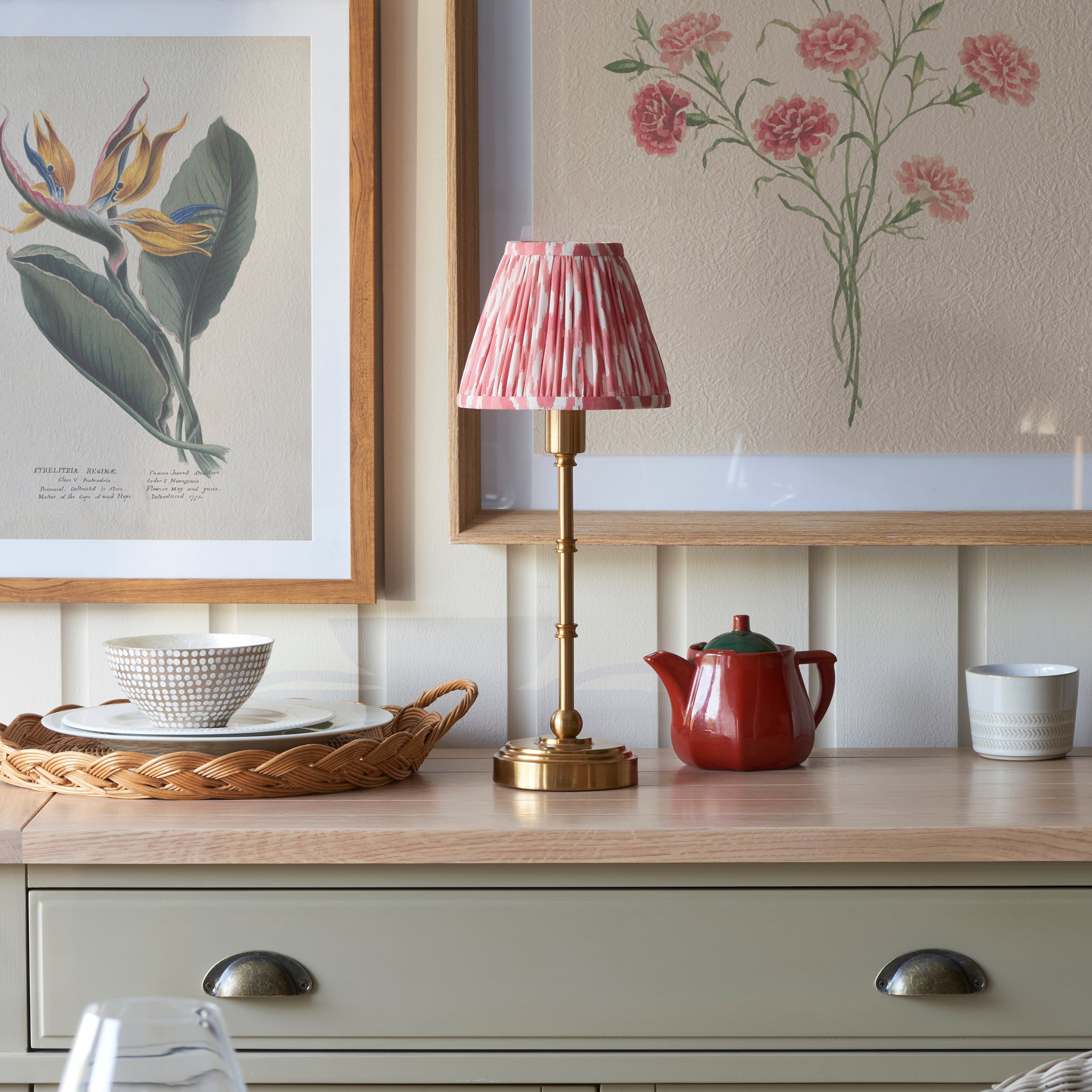 Endon Burley Rechargeable Table Lamp & Ikat 16cm Coral Pink Shade