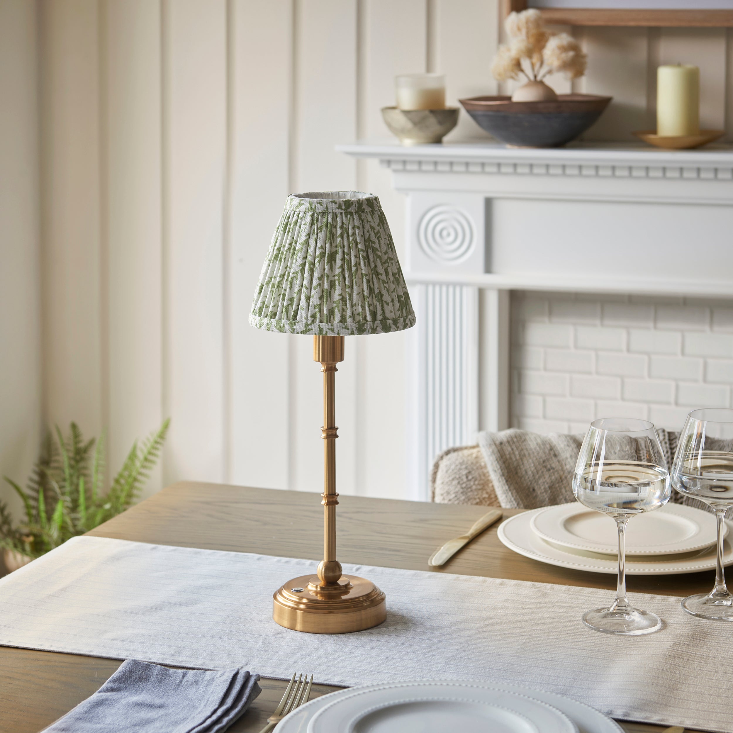 Endon Burley Rechargeable Table Lamp & Leaf 16cm Herb Garden Green Shade
