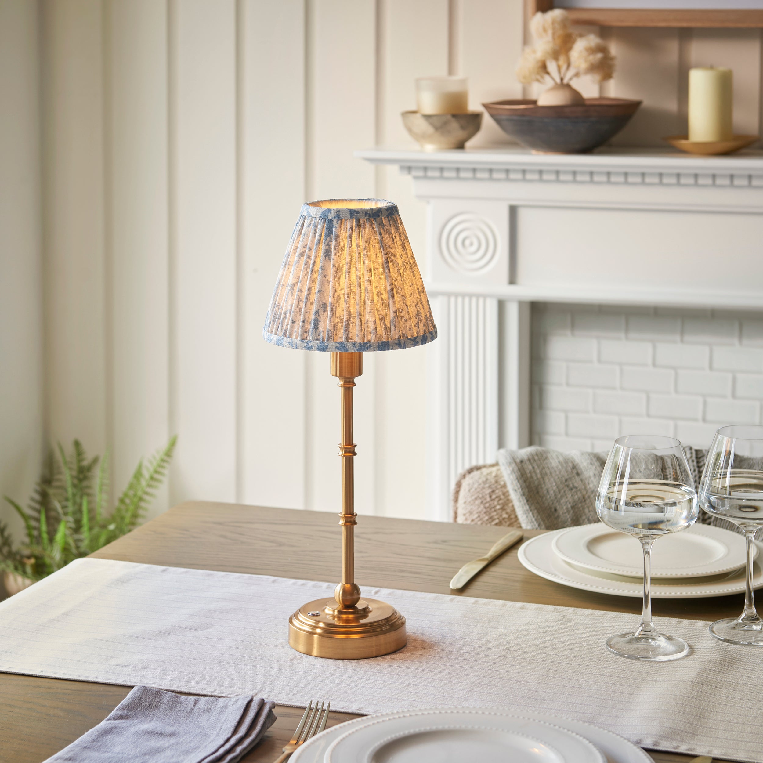 Endon Burley Rechargeable Table Lamp & Leaf 16cm Shell Bay Blue Shade