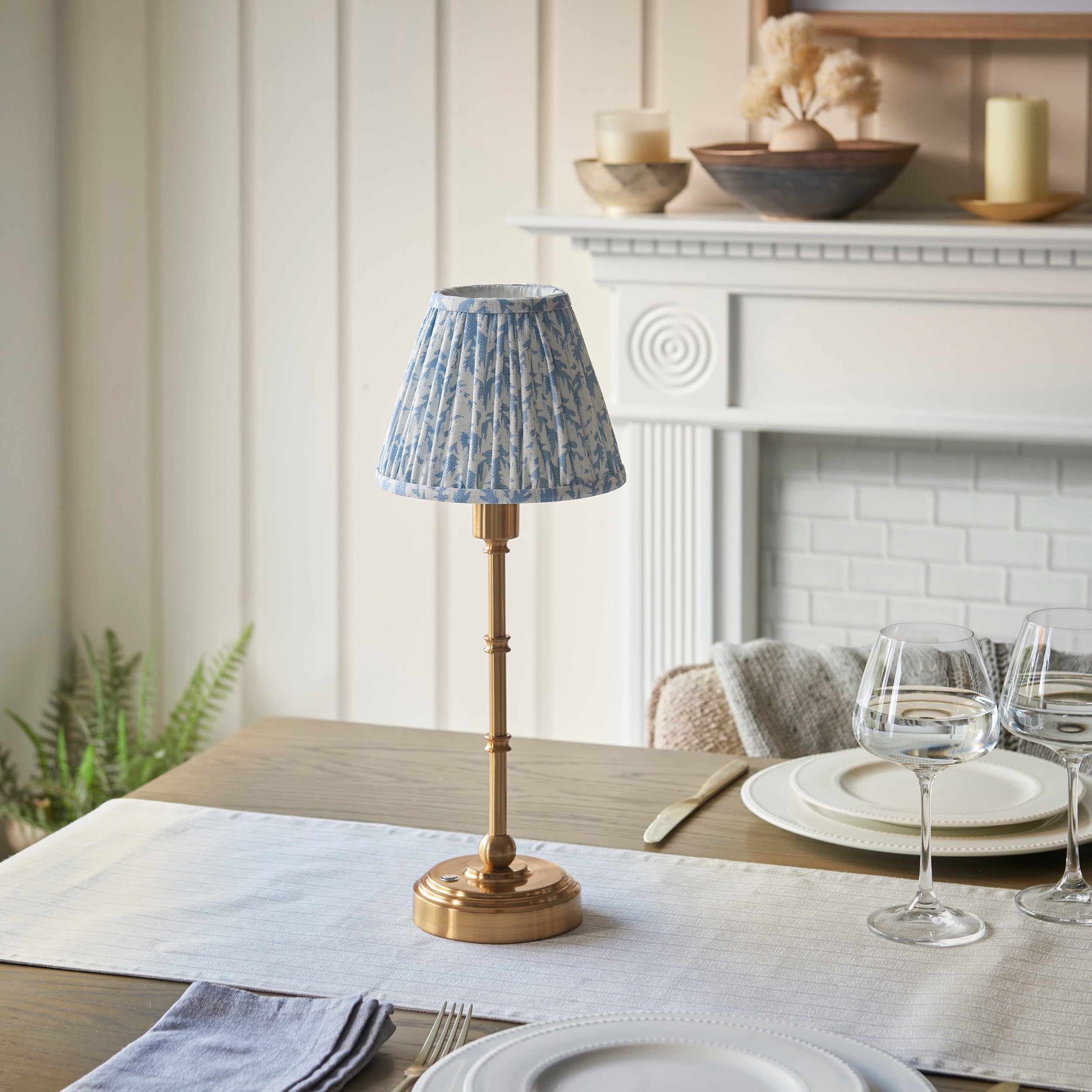 Endon Burley Rechargeable Table Lamp & Leaf 16cm Shell Bay Blue Shade