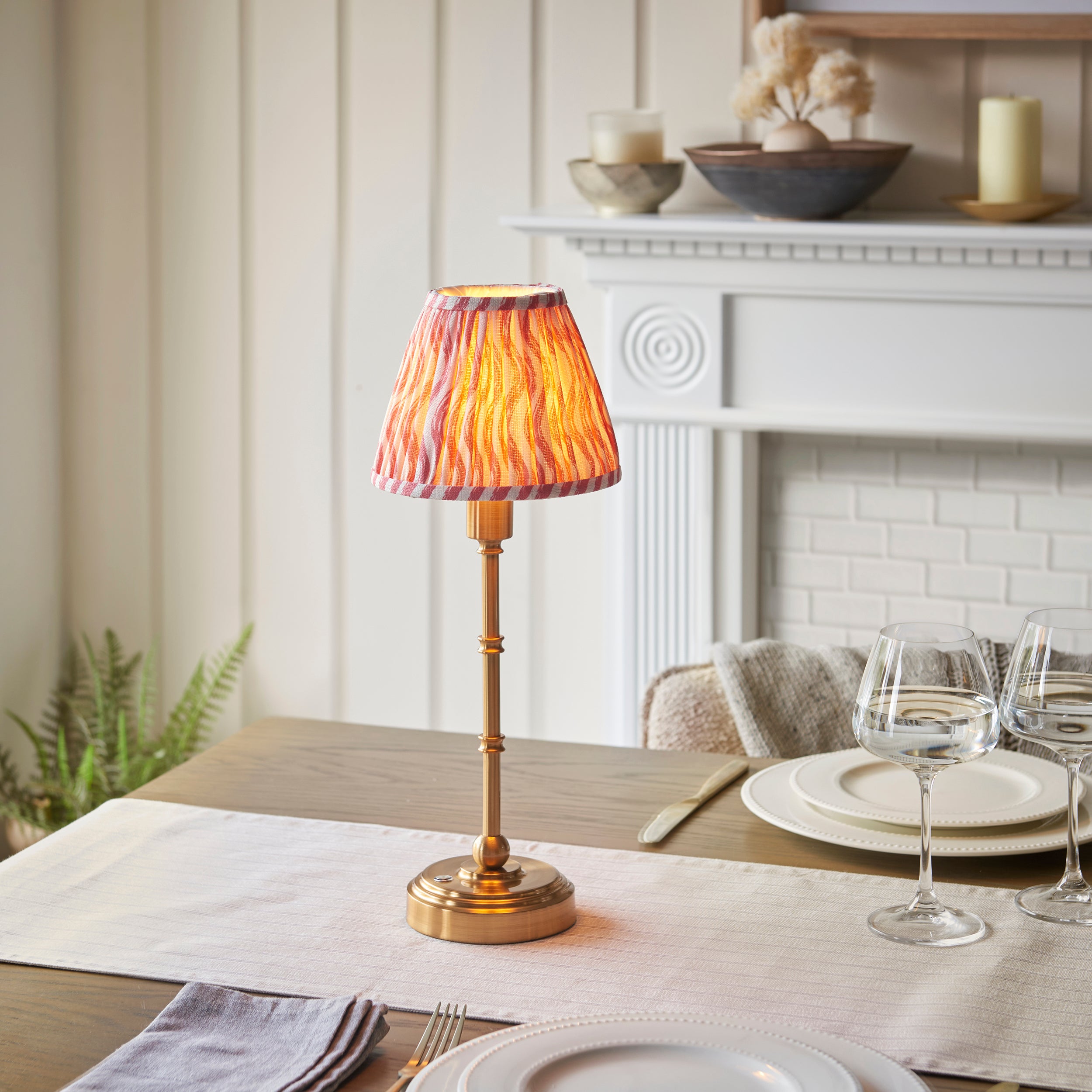Endon Burley Rechargeable Table Lamp & Ripple 16cm Coral Pink Shade