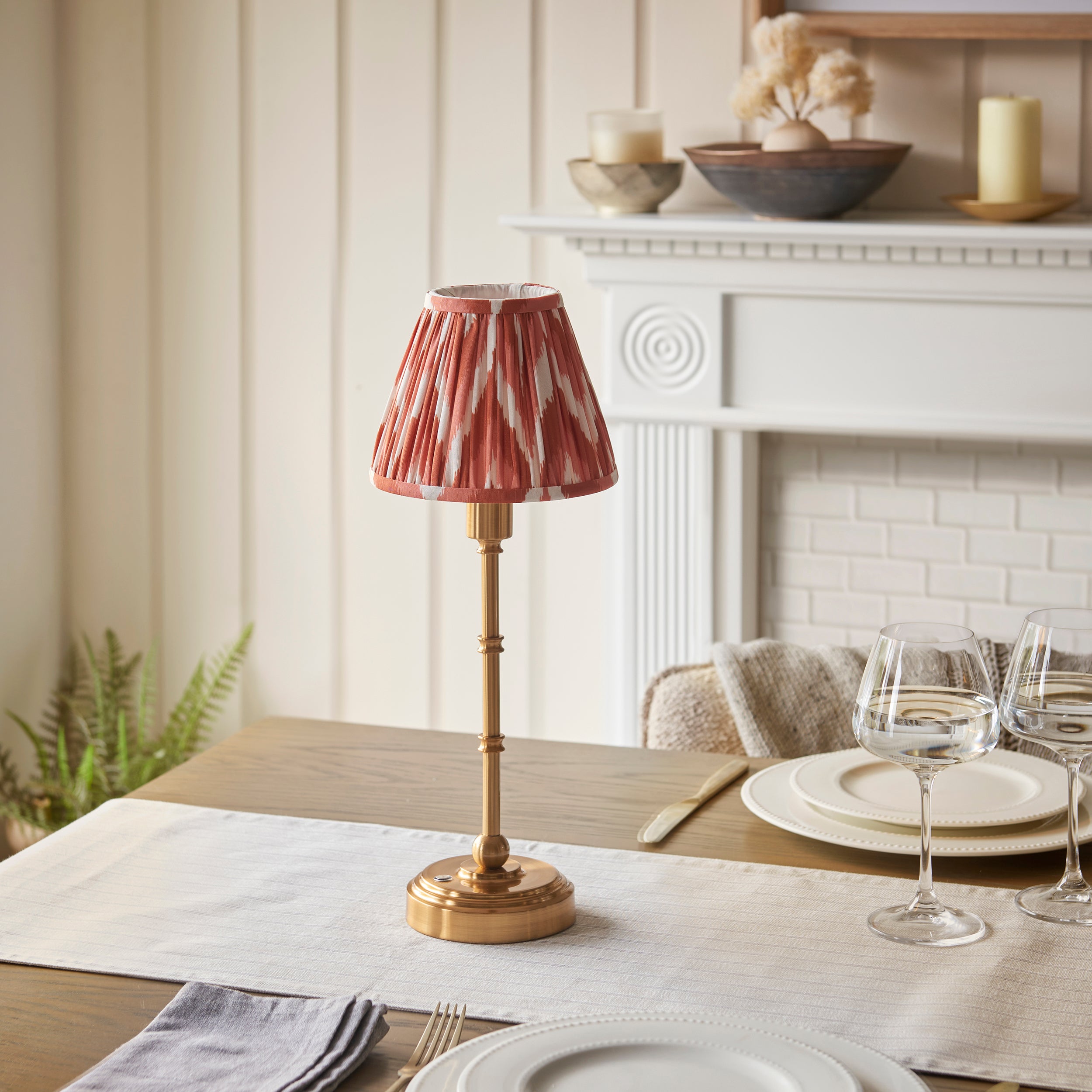 Endon Burley Rechargeable Table Lamp & Zigzag 16cm Apricot Orange Shade