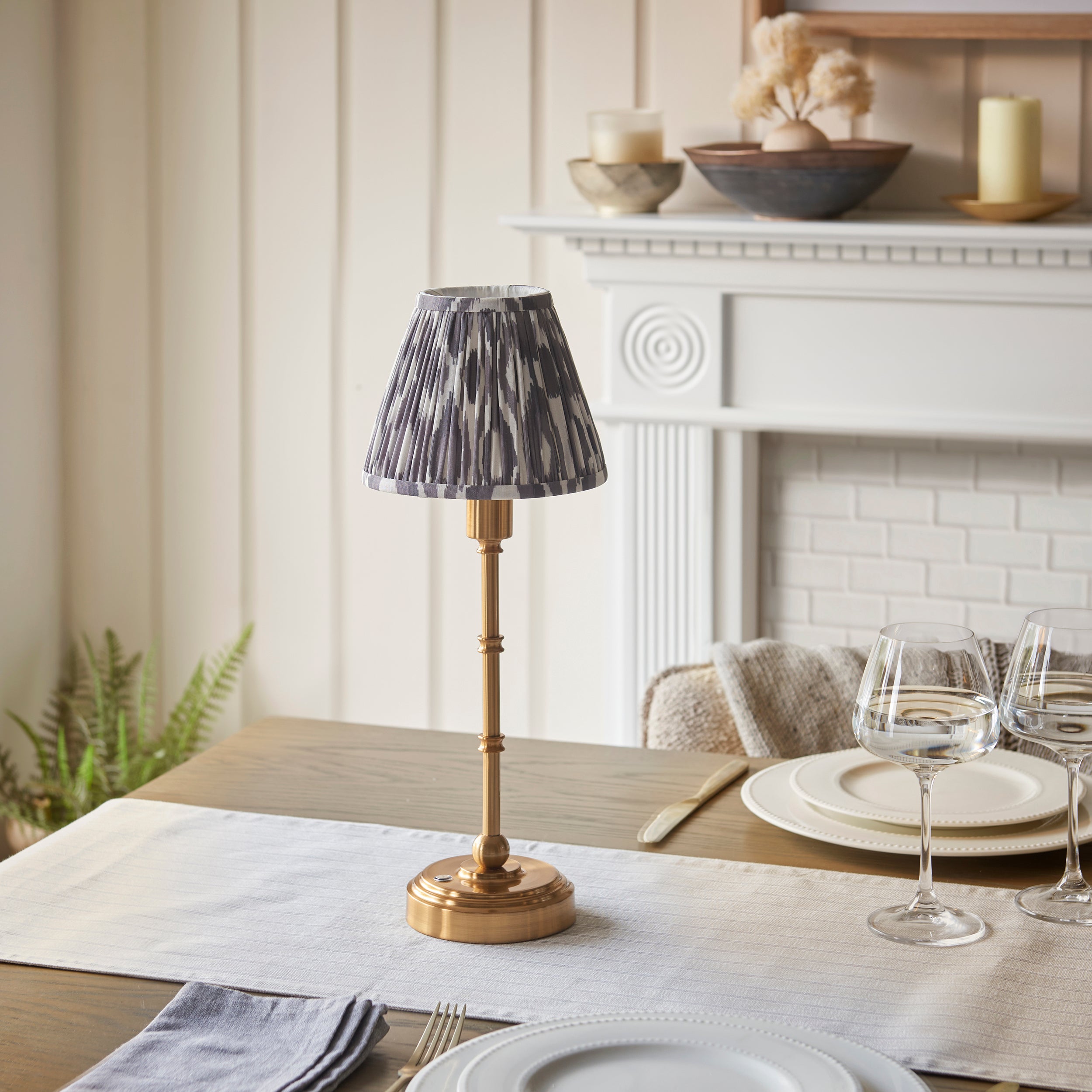 Endon Burley Rechargeable Table Lamp & Ikat 16cm Pearl Grey Shade