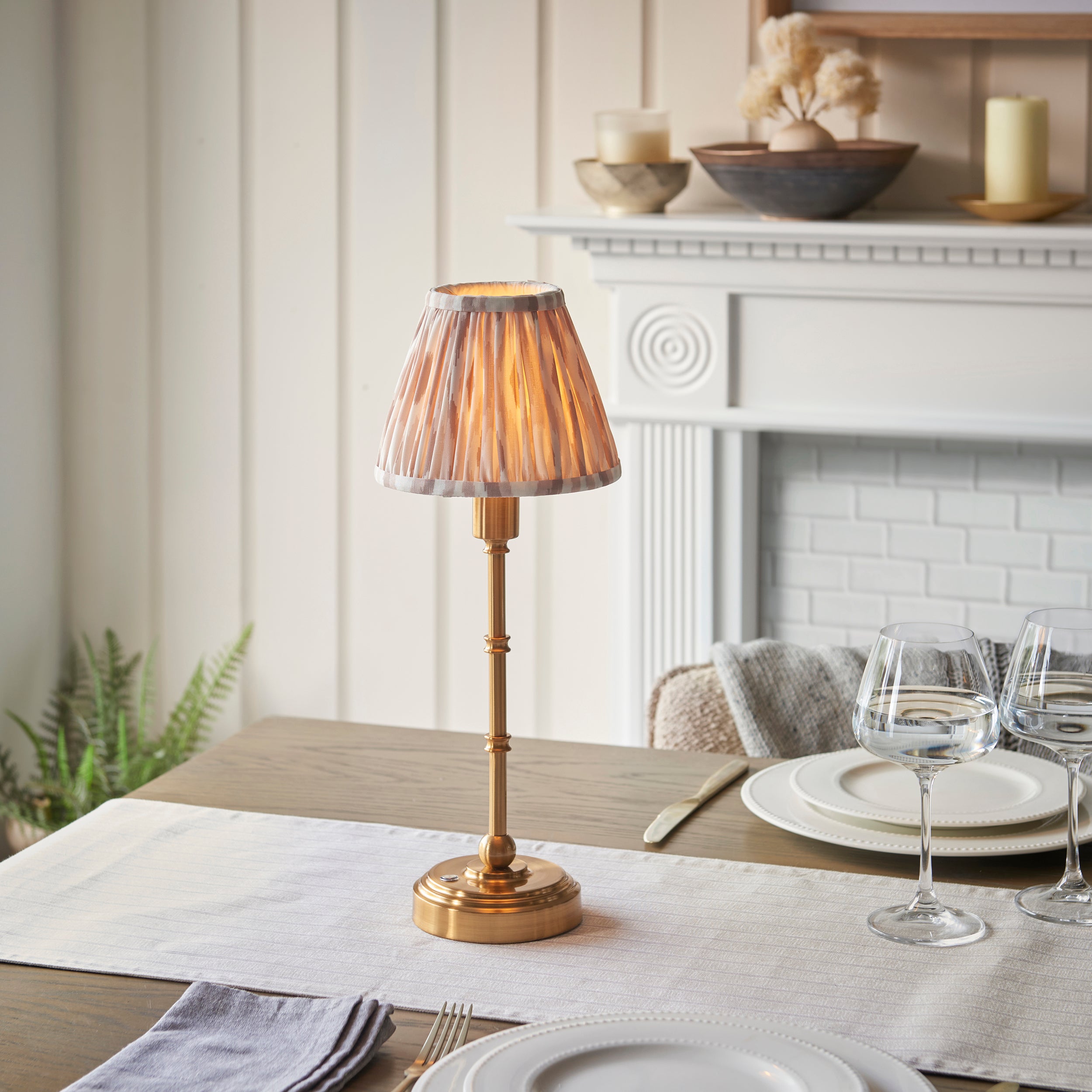 Endon Burley Rechargeable Table Lamp & Ikat 16cm Neutral Shade