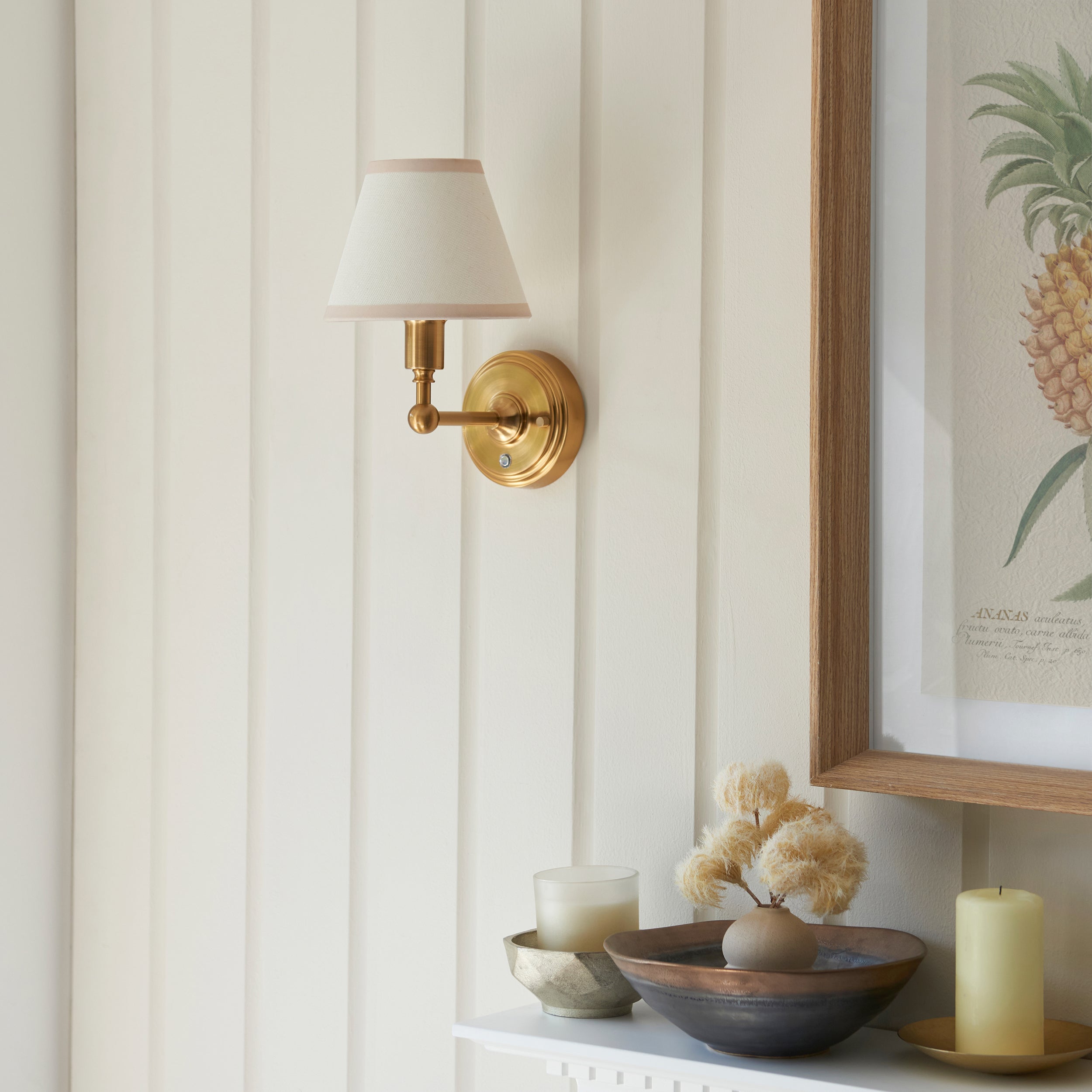 Endon Burley Rechargeable Wall Light & Ivy 16cm Vintage White Shade