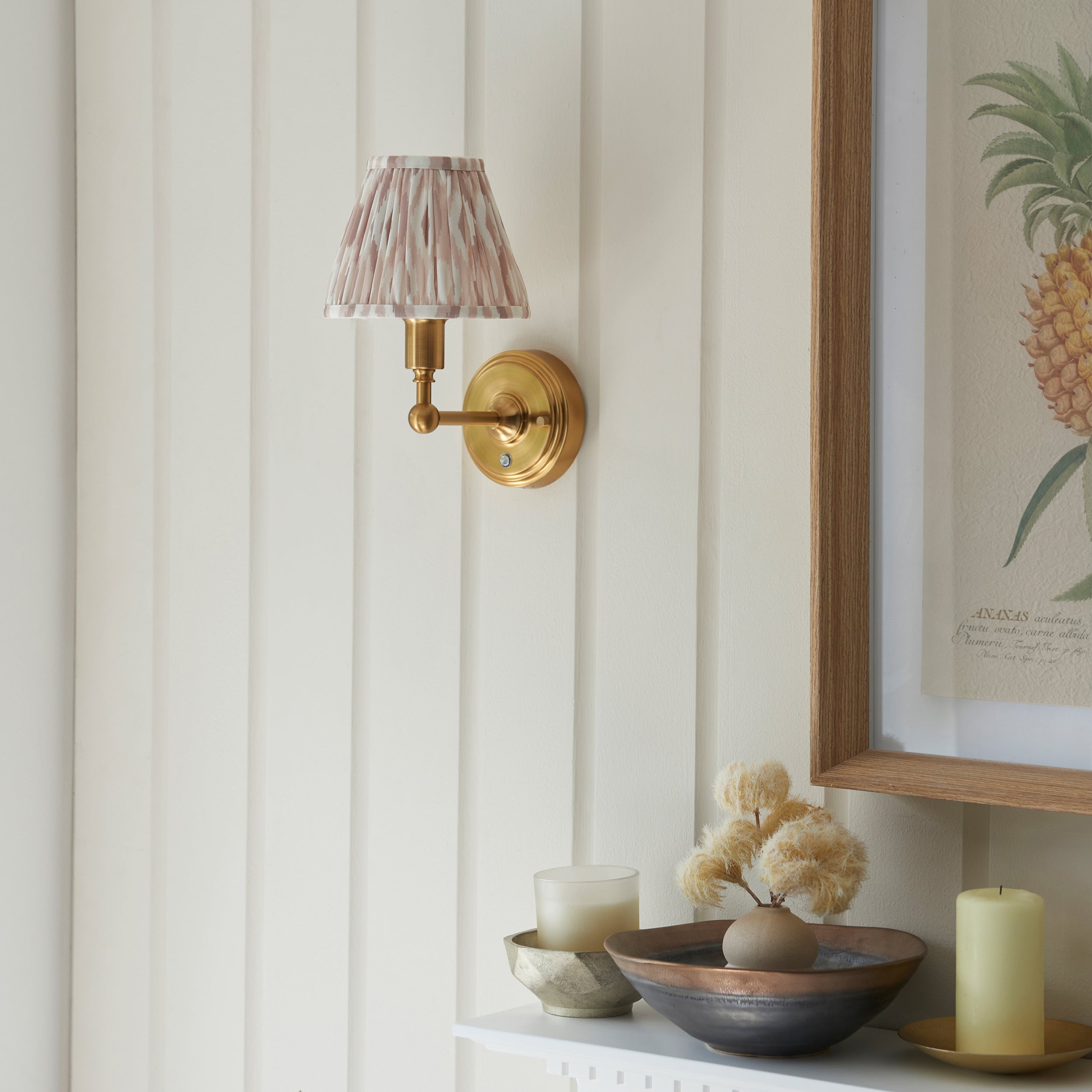 Endon Burley Rechargeable Wall Light & Ikat 16cm Neutral Shade