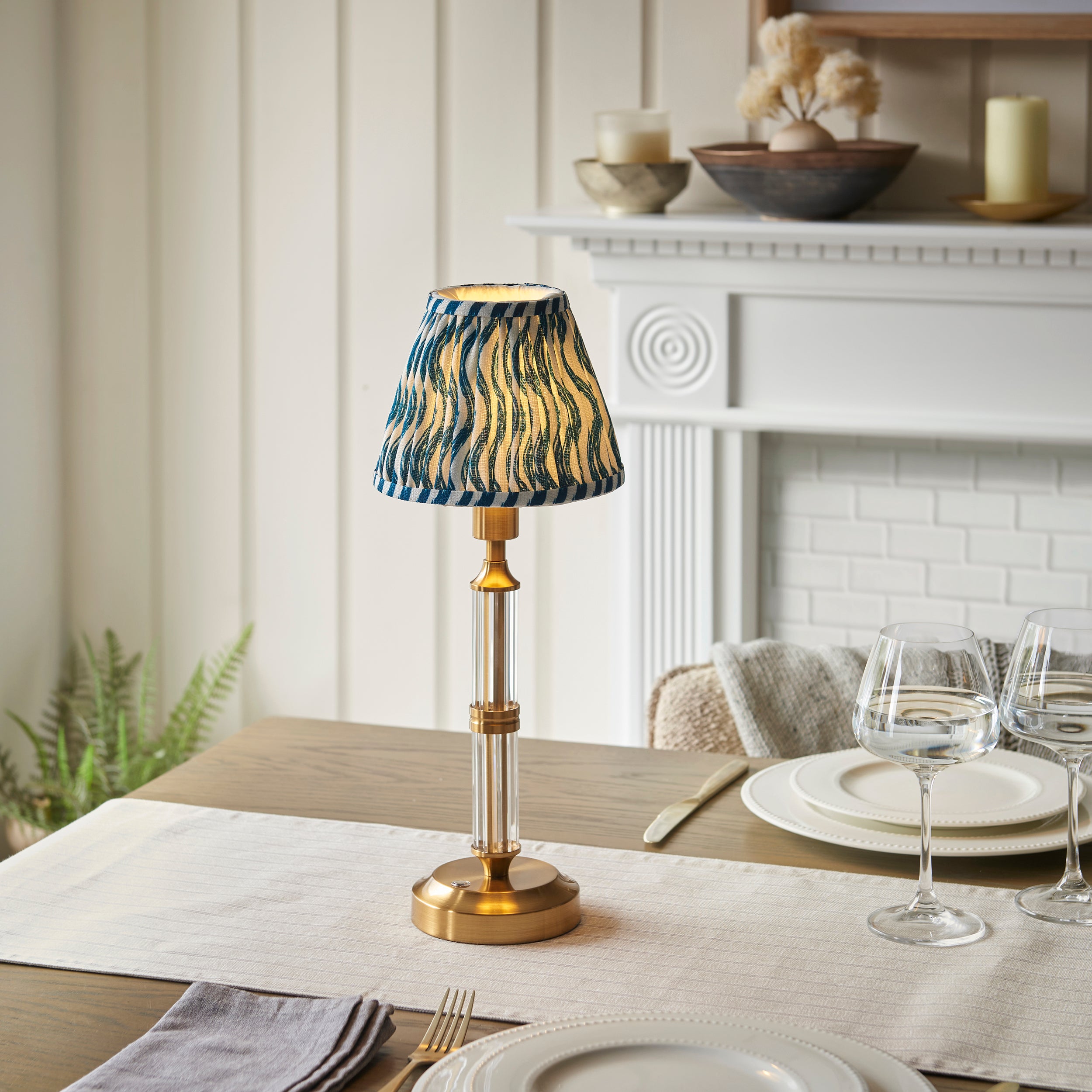 Endon Morton Rechargeable Table Lamp & Ripple 16cm Marlin Blue Shade
