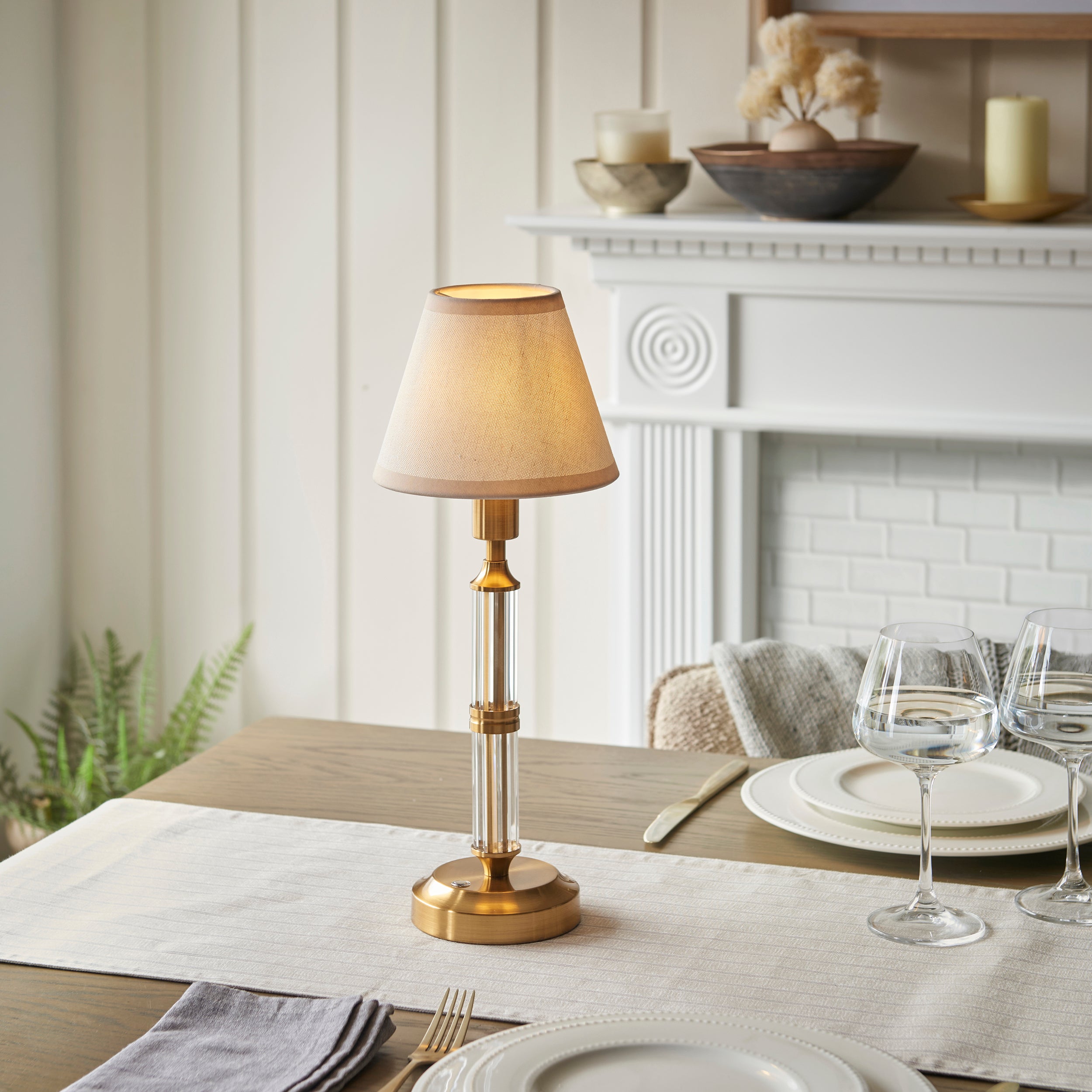 Endon Morton Rechargeable Table Lamp & Ivy 16cm Vintage White Shade