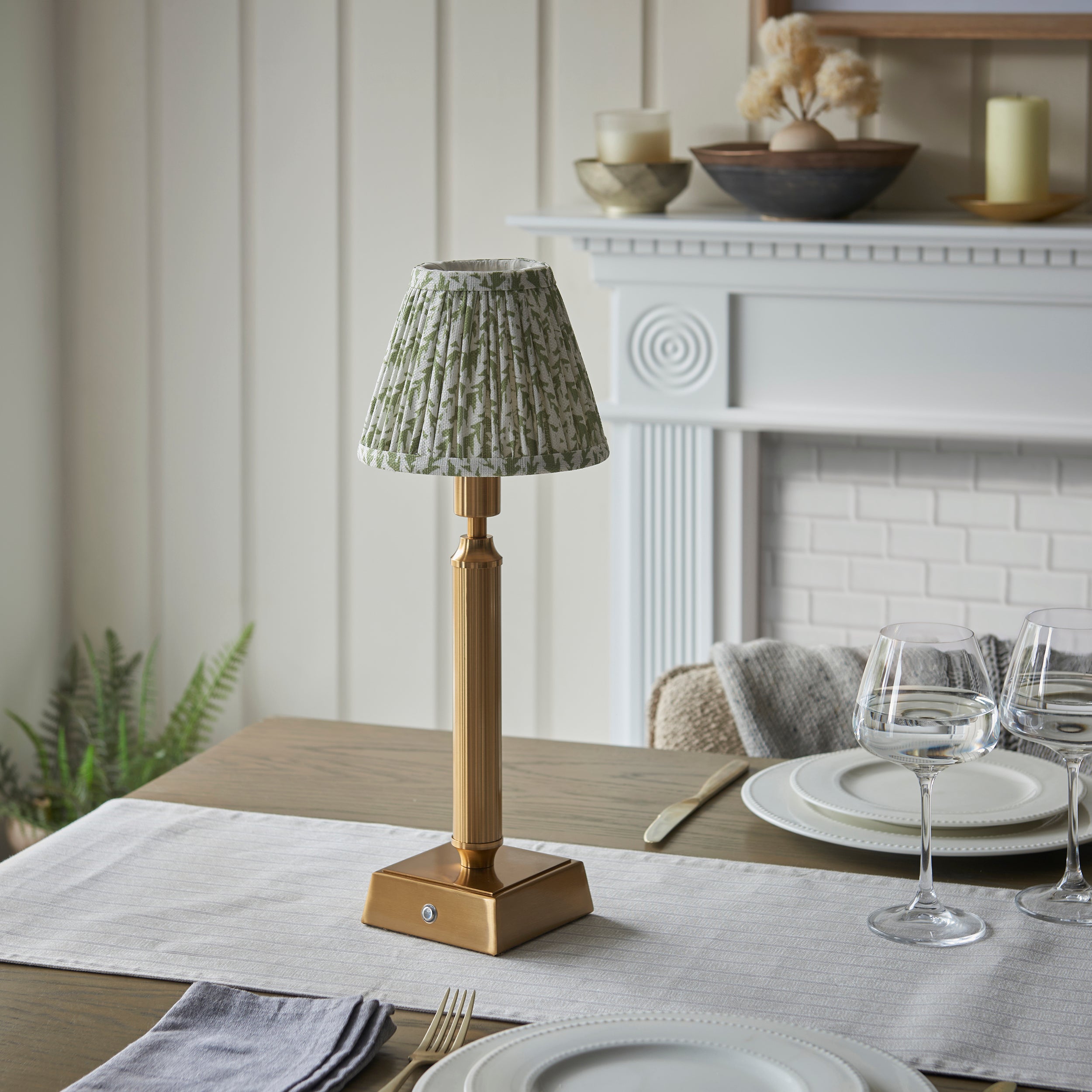 Endon Trobridge Rechargeable Table Lamp & Leaf 16cm Herb Garden Green Shade