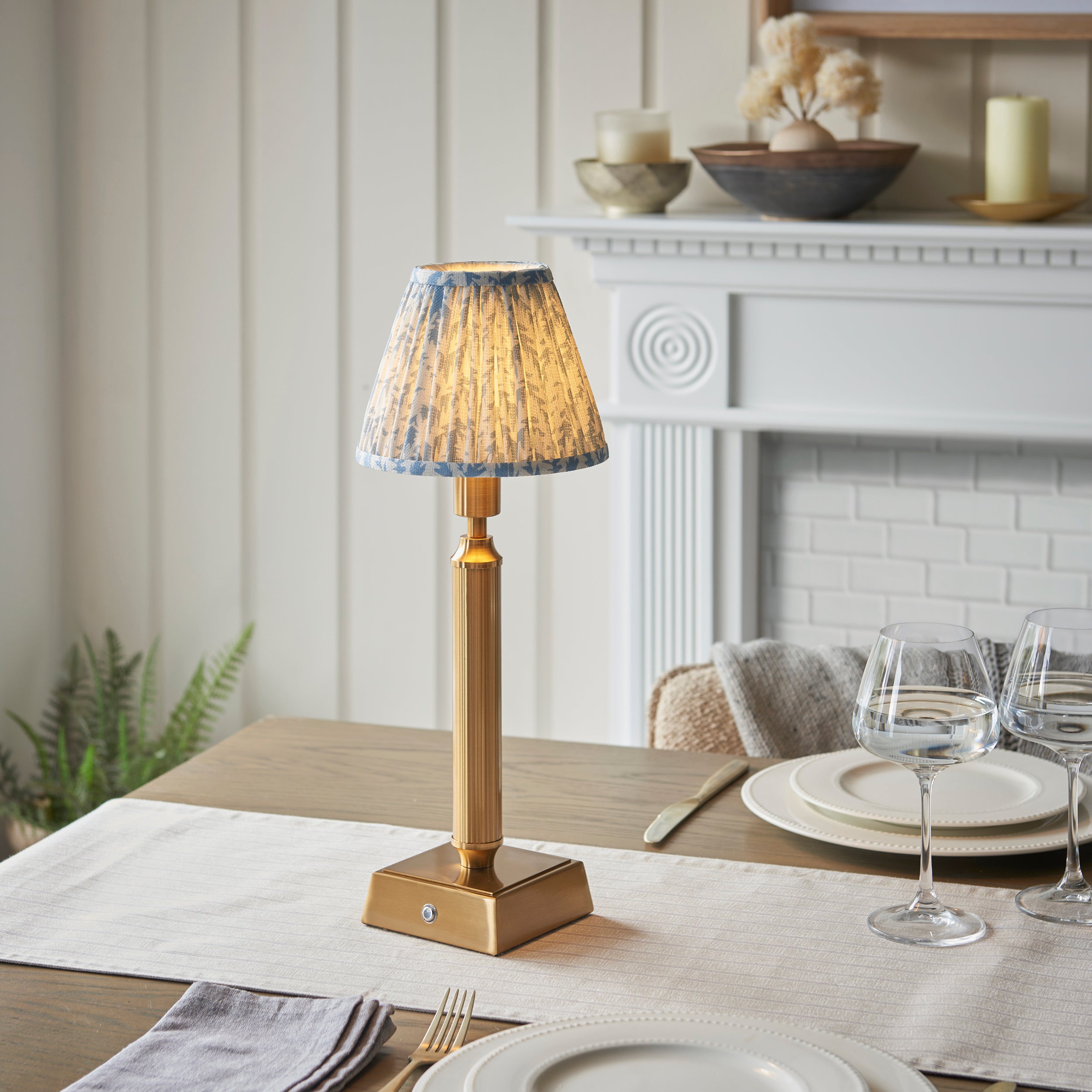 Endon Trobridge Rechargeable Table Lamp & Leaf 16cm Shell Bay Blue Shade